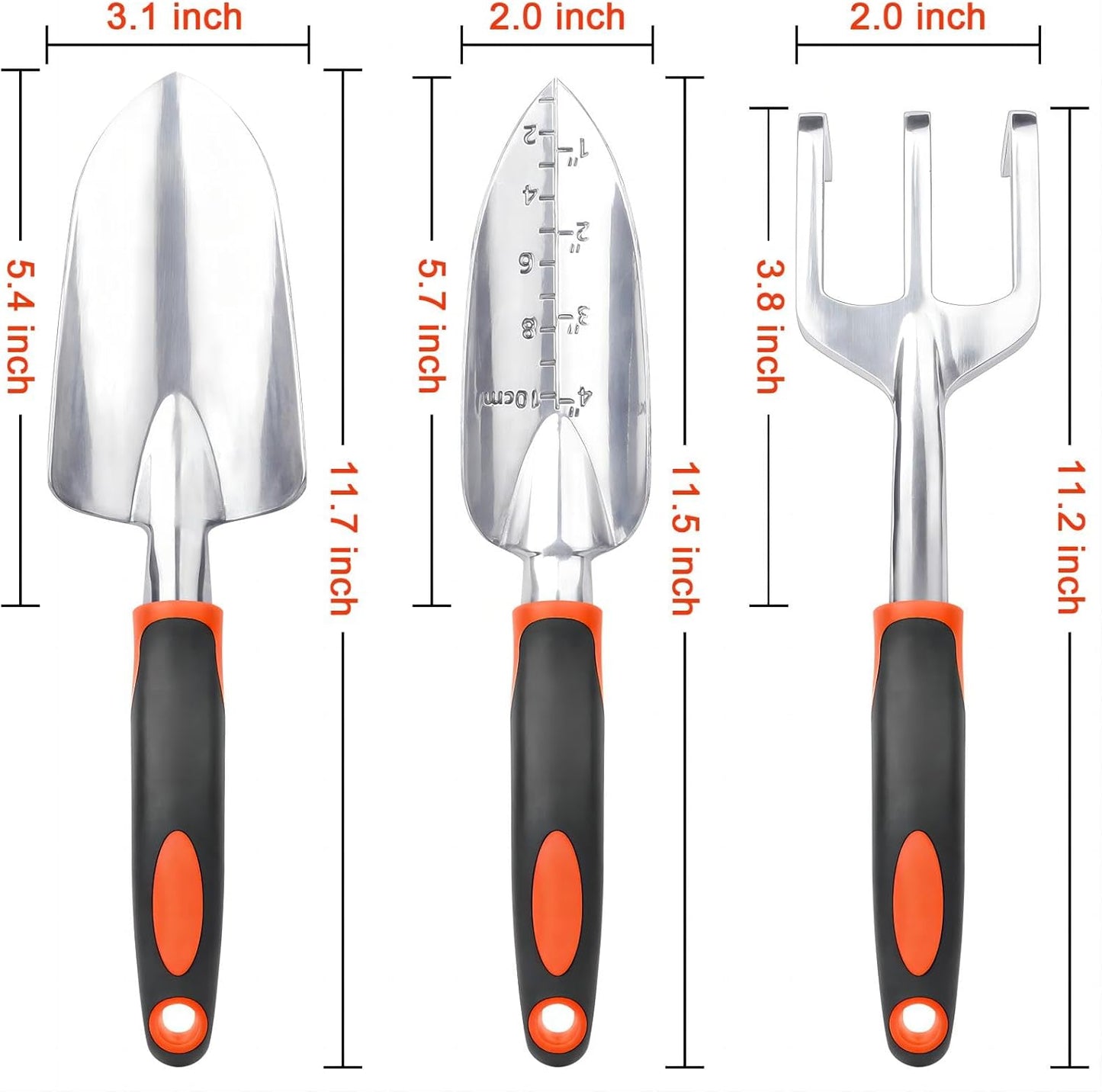 Garden Tools Set, 3 Pack Heavy Duty Gardening Tools Set Include Garden Shovel + Garden Shovel Trowel Garden Tool with Measurement Mark, Heavy Duty Gardening Shovel Hand Tools