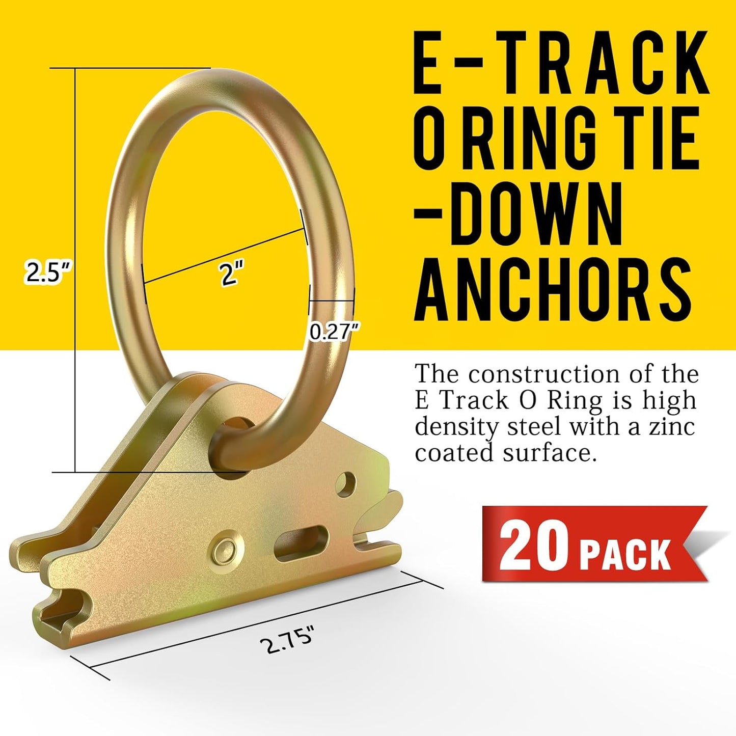 20pcs Steel E-Track O Ring Tie-Down Anchors, Secure Cargo in Enclosed/Flatbed