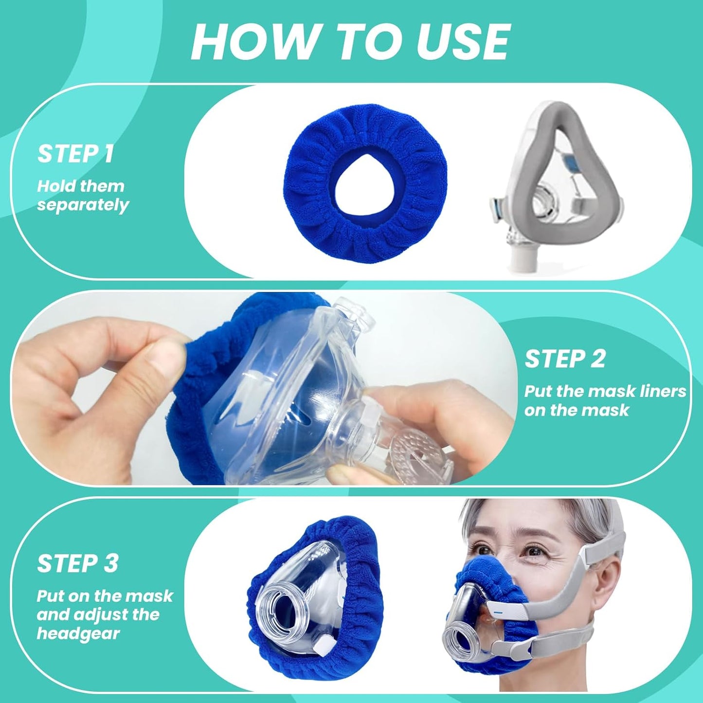 4-Pack Medium CPAP' Mask Liners Complitable for Resmed F20 Full Face Mask Cushions, Ultra-Soft Micro-Fleece Reduces Air Leaks & Pressure Marks, Reusable Mask Covers, Breathable for All-Night