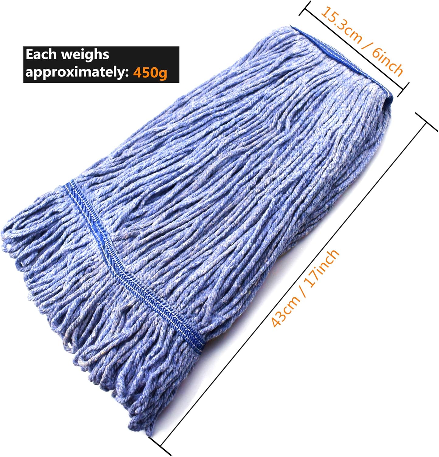 String Mop Heads Replacement Heavy Duty Commercial Grade Blue Cotton Looped