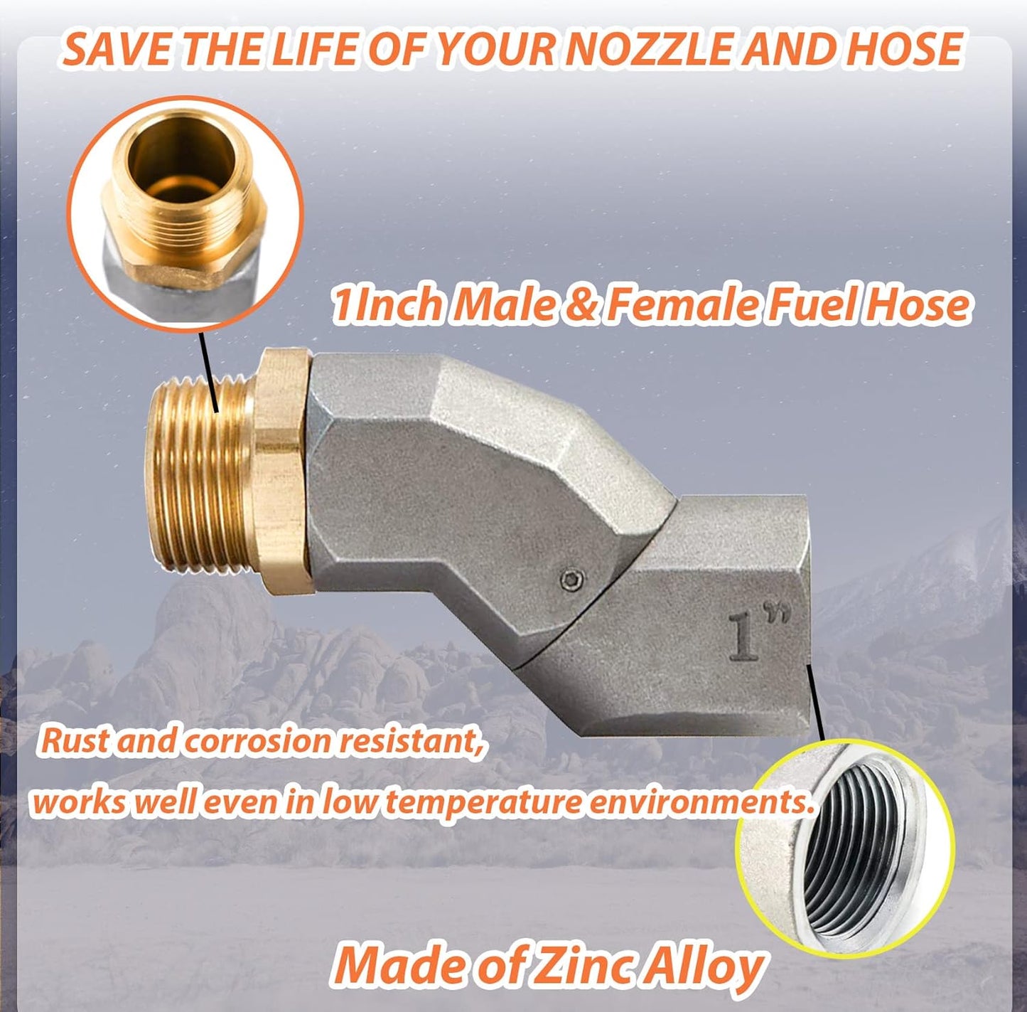 (1" NPT, 2PCS) Fuel Hose Swivel 360 Rotating Connector for Fuel Transfer Pump Fuel Nozzle Multi Plane Fuel Plane Swivel