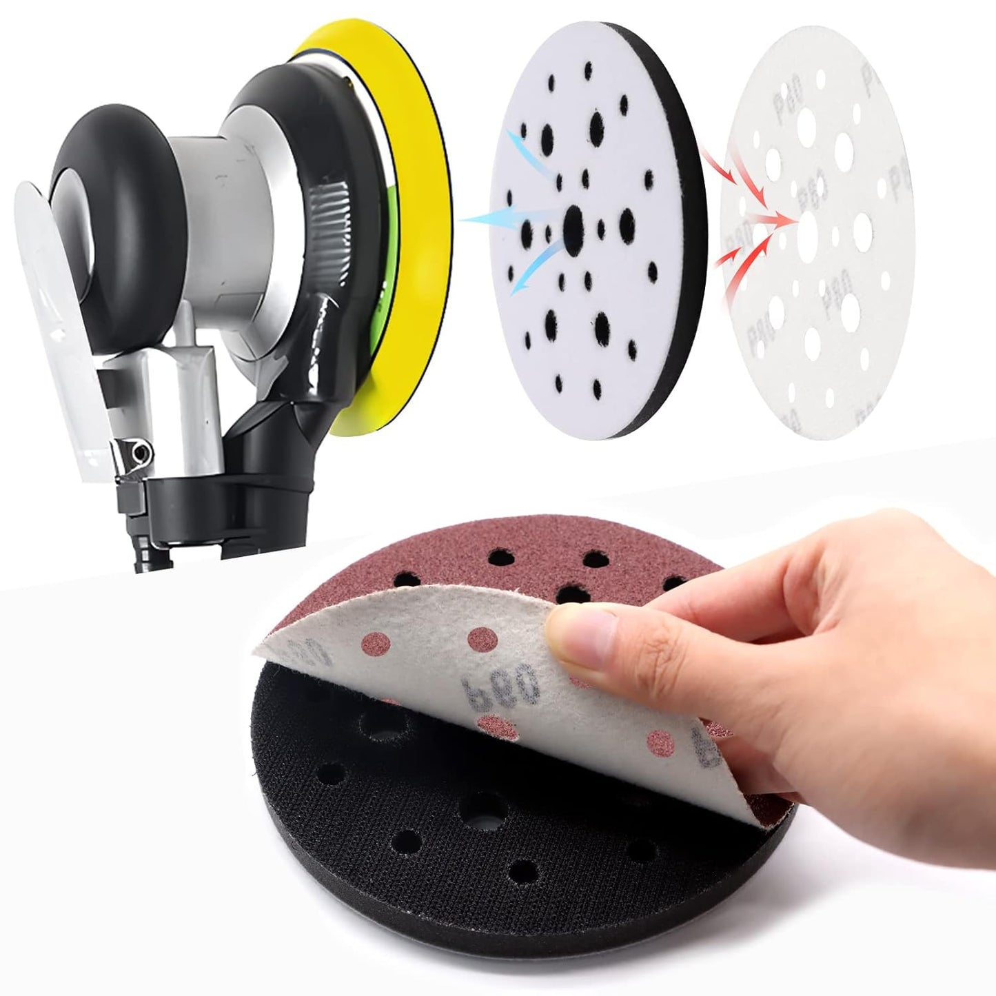 5 Pack Interface Pads, 6 Inch 25 Holes Hook and Loop Soft Density Sponge Cushion Buffer Backing Pad, Foam Sanding Interface Pads for Orbital Sander Automotive Woodworking Polishing