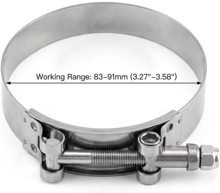 3" T-Bolt Hose Clamp Stainless Steel, Working Range 83mm-91mm for 3" Hose ID, Turbo Intake Intercooler Clamp, 4 Pack