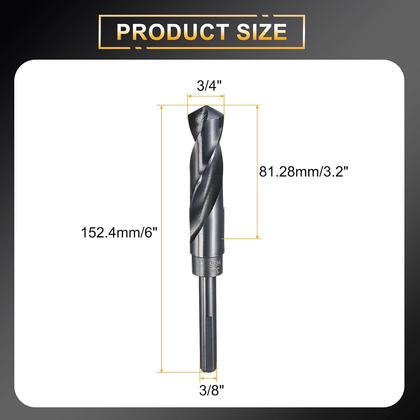 3/4" Drill Bit 3/8" Reduced Shank 3-Flat 4241 High Speed Steel Nitriding Black 118° for Soft Materials Wood Plastic Iron Copper Aluminum