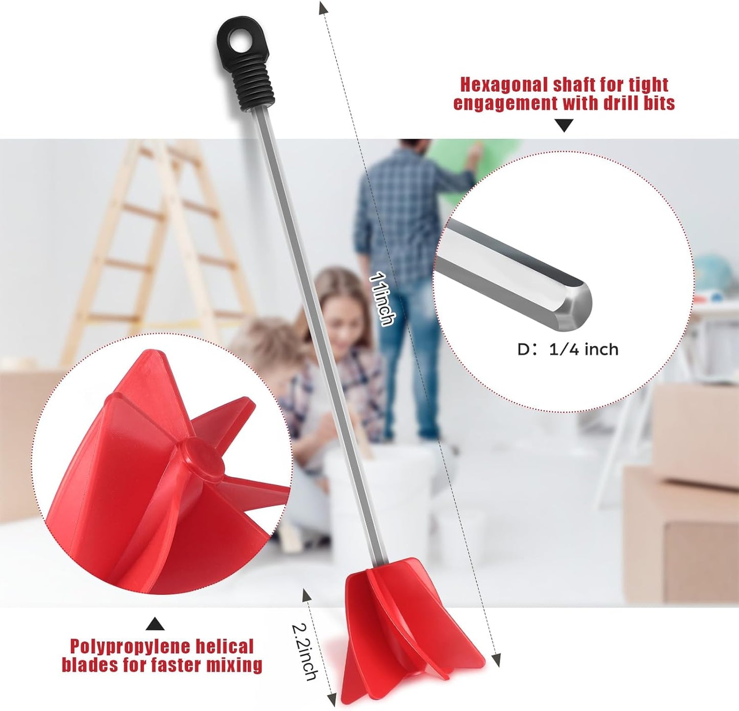 3 Pcs 11 Inch Paint Stirrer for Drill, Paint Mixer Attachment, Helix Epoxy Mixer for Concrete Resin Silicone Stirrer Paddle Works with Most Drills