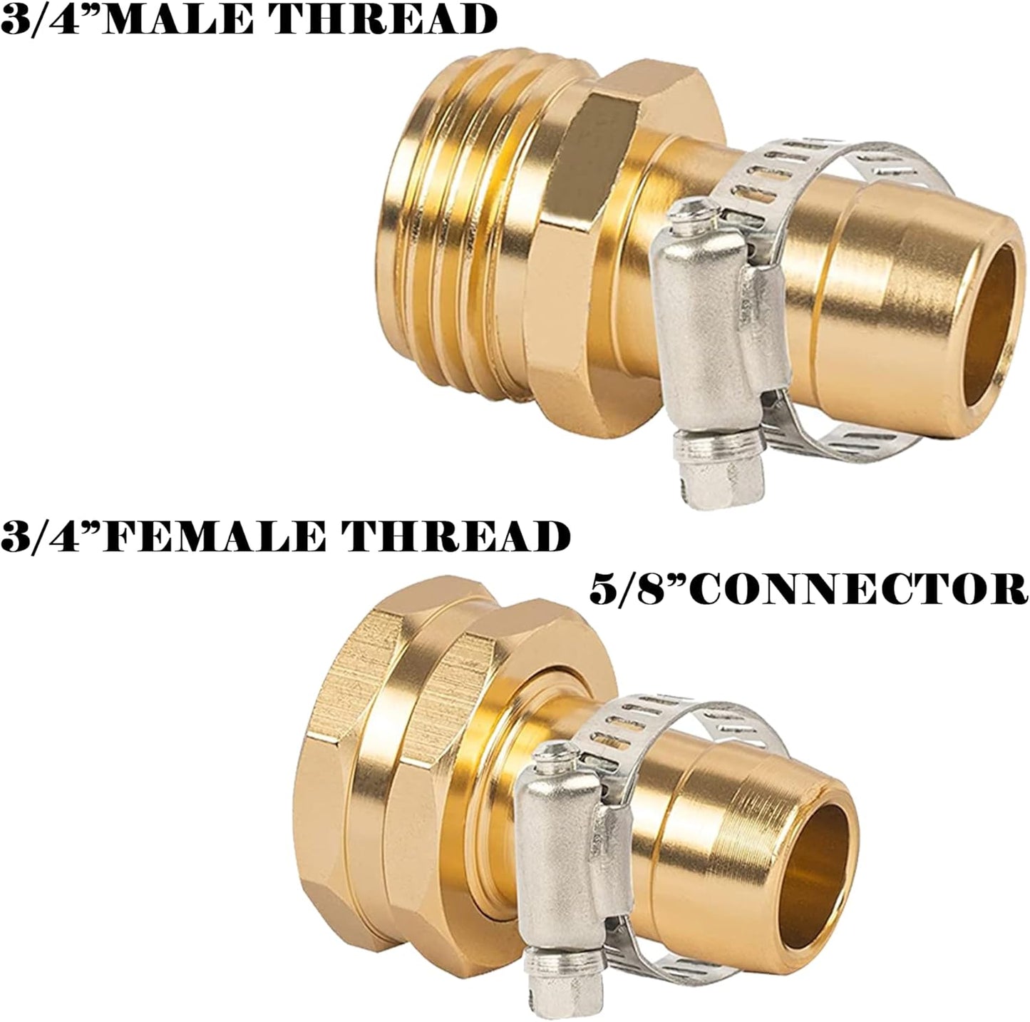 Garden Hose Repair Connector with Clamps, Fit for 3/4" or 5/8" Aluminum Garden Hose Fitting, Male and Female Hose Fittings, 4 Sets