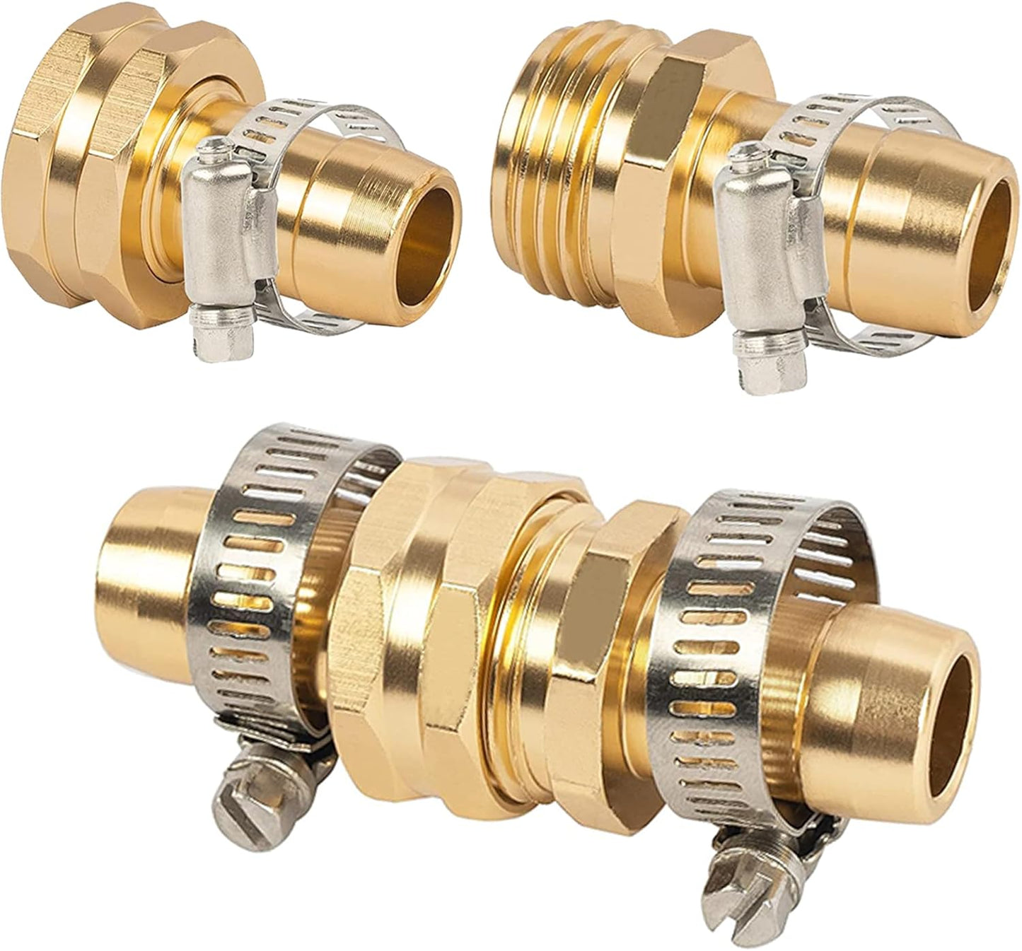 Garden Hose Repair Connector with Clamps, Fit for 3/4" or 5/8" Aluminum Garden Hose Fitting, Male and Female Hose Fittings, 4 Sets