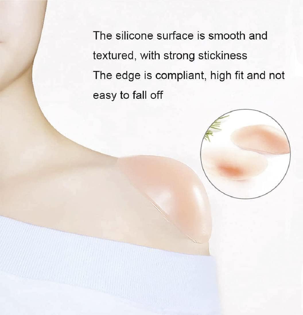 Silicone Shoulder Pads for Womens Clothing, Anti-Slip Shoulder Push-Up Pads Invisible Breathable Enhancer Reusable (2 Pairs (Transparent & Skin)