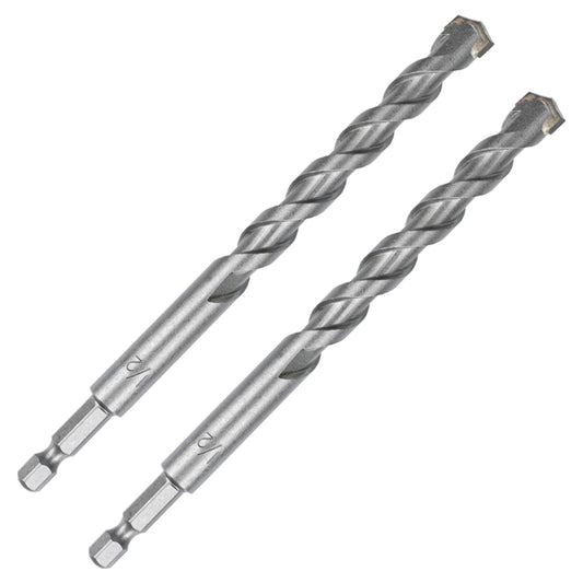 1/2 Inch Masonry Drill Bits (2 Pack - 6" Length Industrial Grade) Carbide