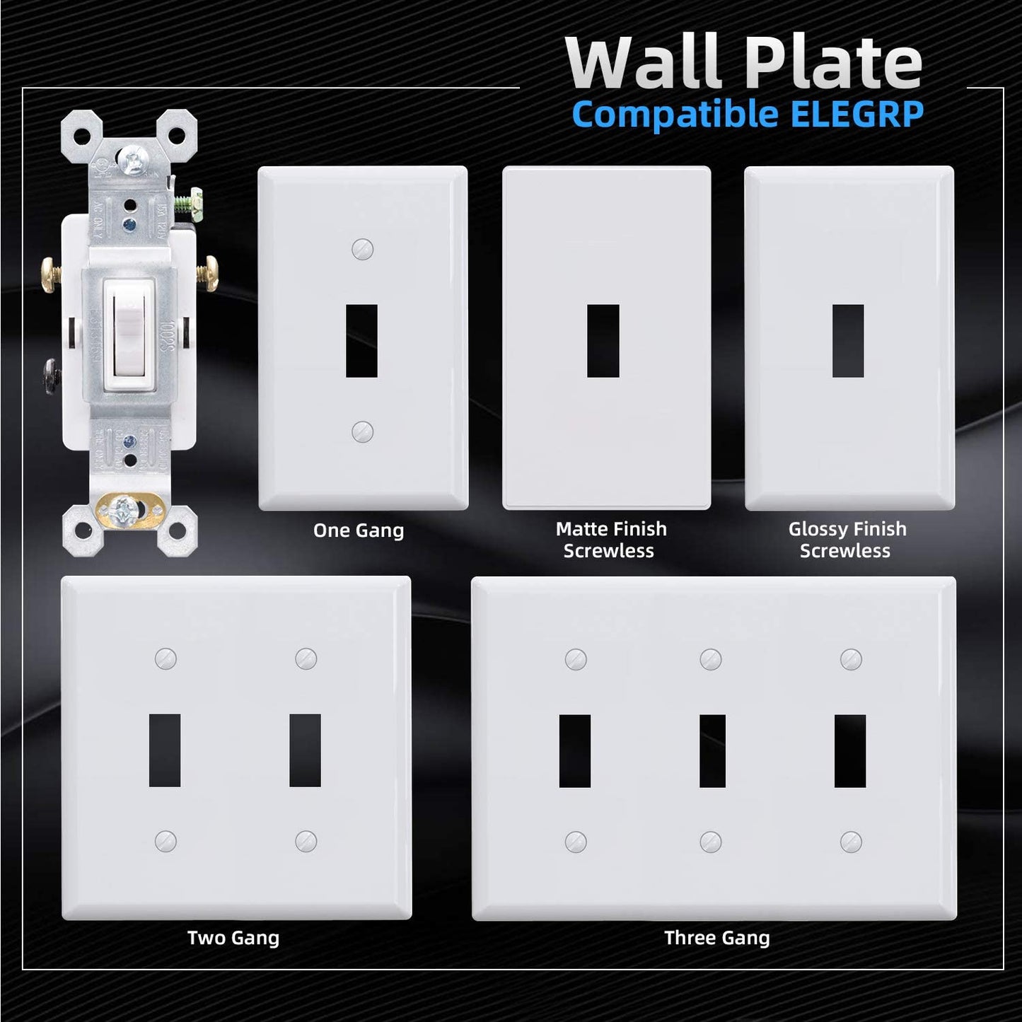 3 Way Toggle Light Switch, 15 Amp, 120 V, Toggle Framed AC Quiet Switch, in Wall On/Off Switch Replacement, Self-Grounding, Residential and Commercial Grade, UL Listed (5 Pack, Glossy White)