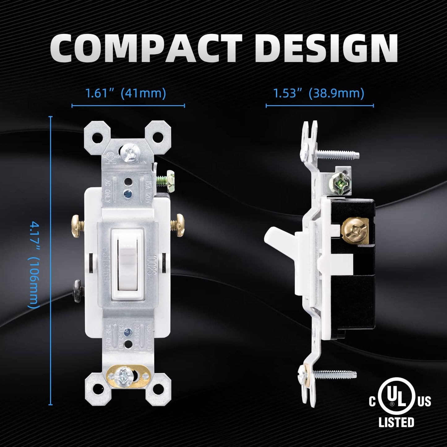 3 Way Toggle Light Switch, 15 Amp, 120 V, Toggle Framed AC Quiet Switch, in Wall On/Off Switch Replacement, Self-Grounding, Residential and Commercial Grade, UL Listed (5 Pack, Glossy White)