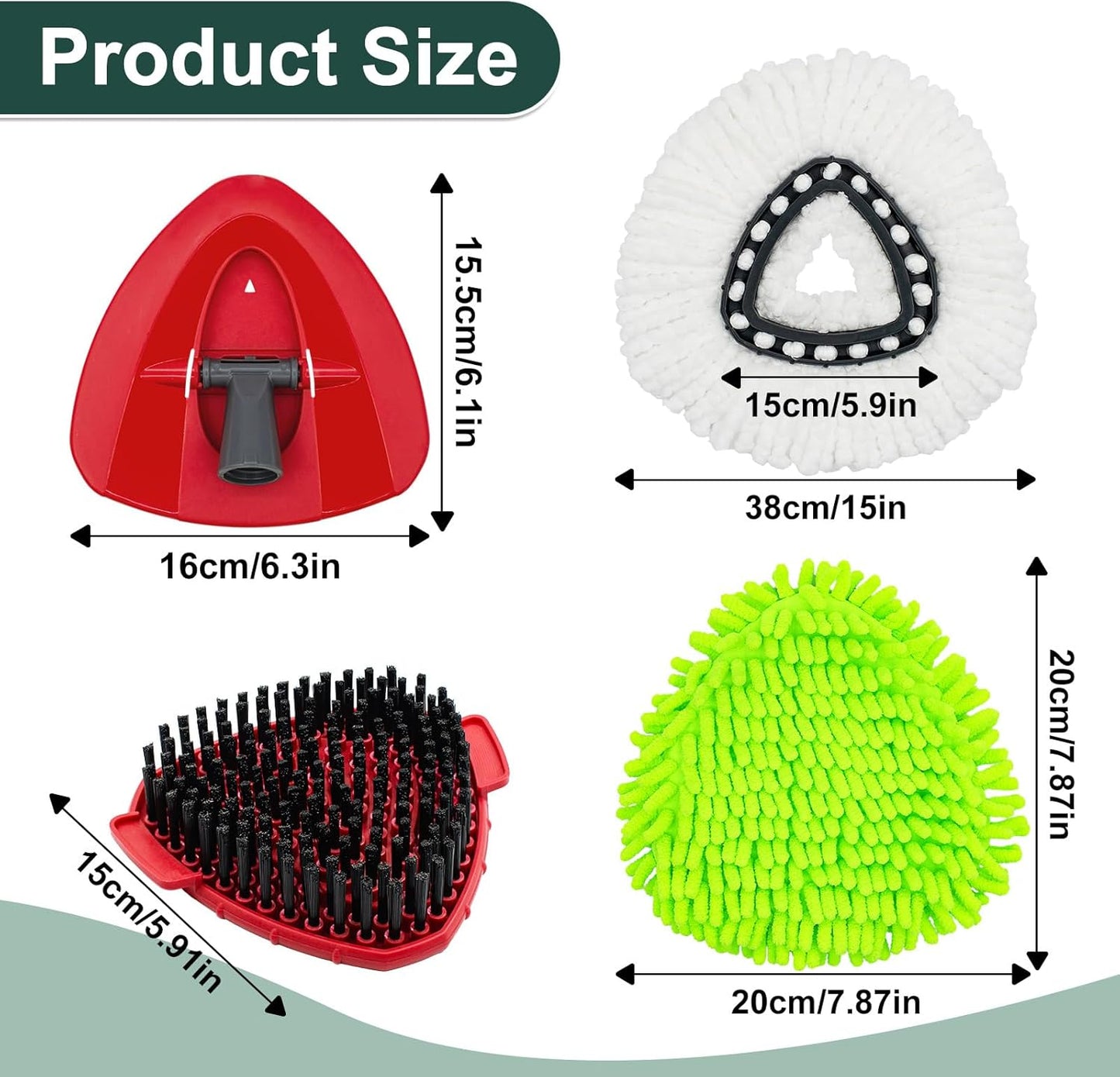 Mop Head Replacement for O Cedar, Spin Mop Replacement Head for Ocedar Easywring 1 Tank System, Mop Heads Includeds 4 Mop Replacement Heads, 1 Spin Scrub Brush & 1 Base