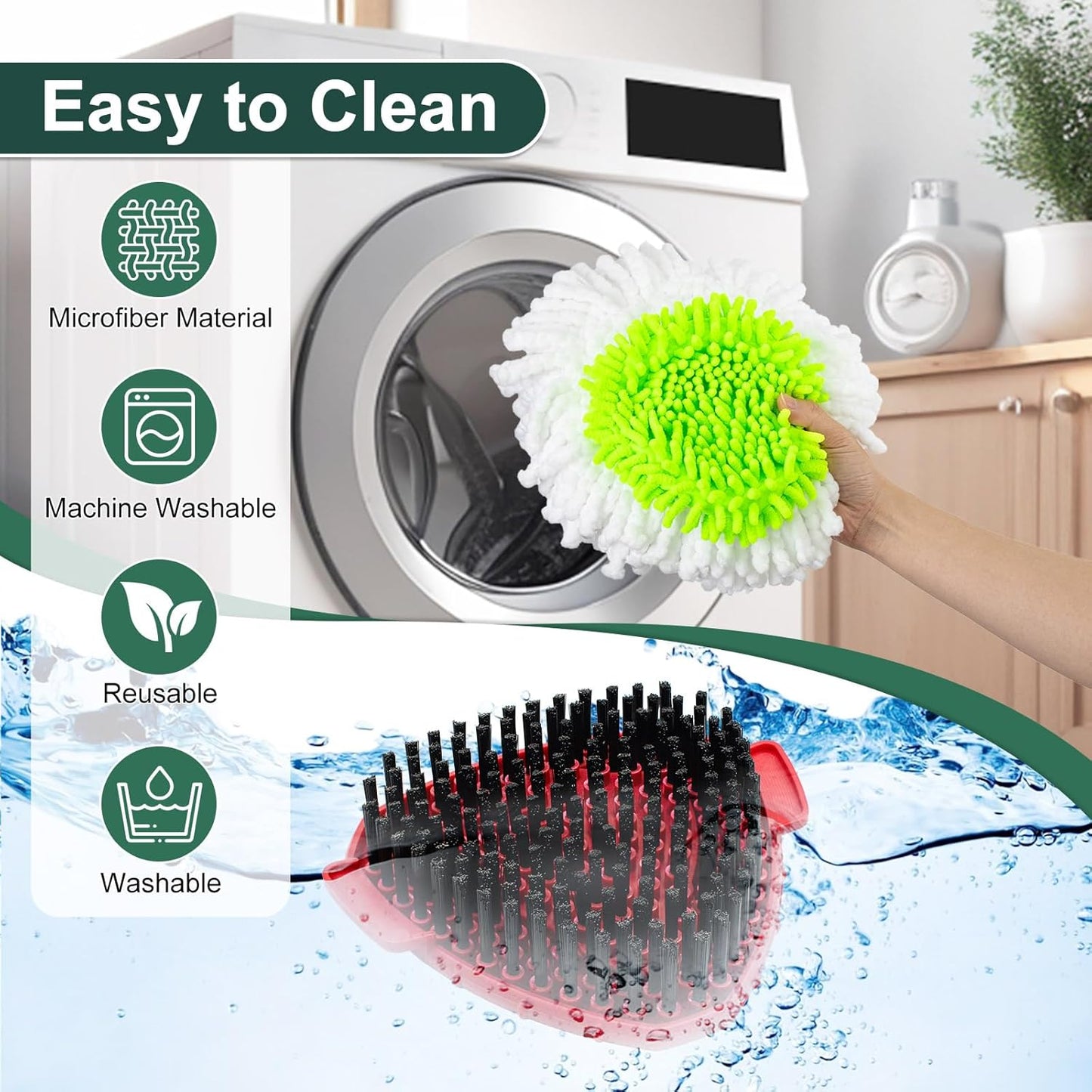 Mop Head Replacement for O Cedar, Spin Mop Replacement Head for Ocedar Easywring 1 Tank System, Mop Heads Includeds 4 Mop Replacement Heads, 1 Spin Scrub Brush & 1 Base