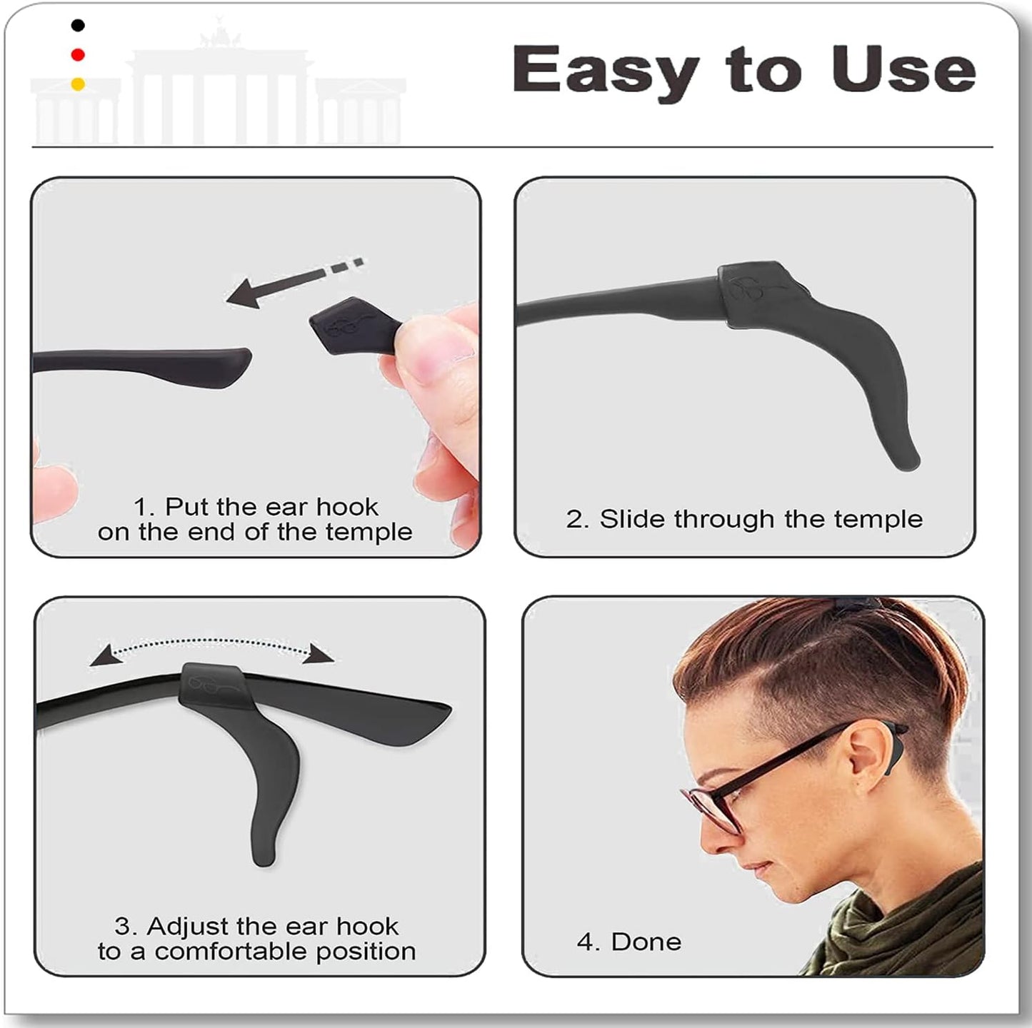 Eyeglass Ear Grips - 21 Pairs Glasses Anti-Slip, Comfortable Silicone Elastic Eyeglasses Temple Tips Sleeve Retainer, Prevent Eyewear Sunglasses Spectacles Glasses Slipping (Black-2)