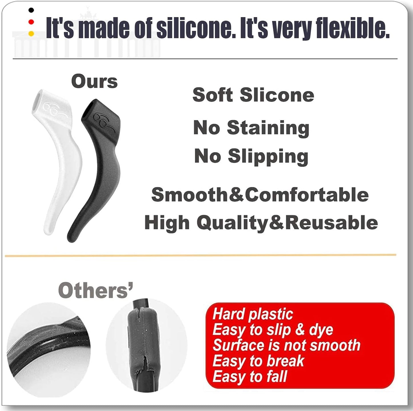 Eyeglass Ear Grips - 21 Pairs Glasses Anti-Slip, Comfortable Silicone Elastic Eyeglasses Temple Tips Sleeve Retainer, Prevent Eyewear Sunglasses Spectacles Glasses Slipping (Black-2)