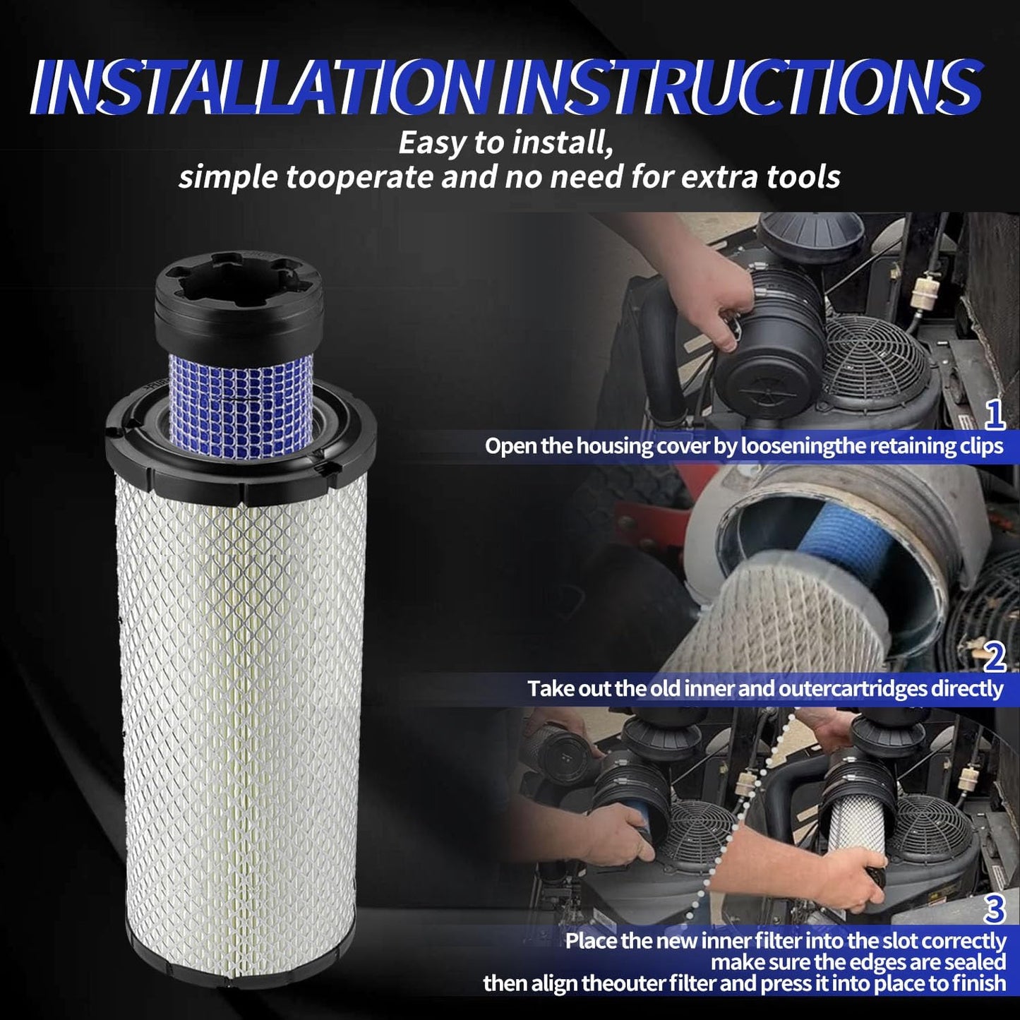 For Kawasaki 11013-7044 & 11013-7045 Inner & Outer Air Filter Cleaners Combo OEM for Donaldson Kohler 25-083-01-S P821575 & P822858
