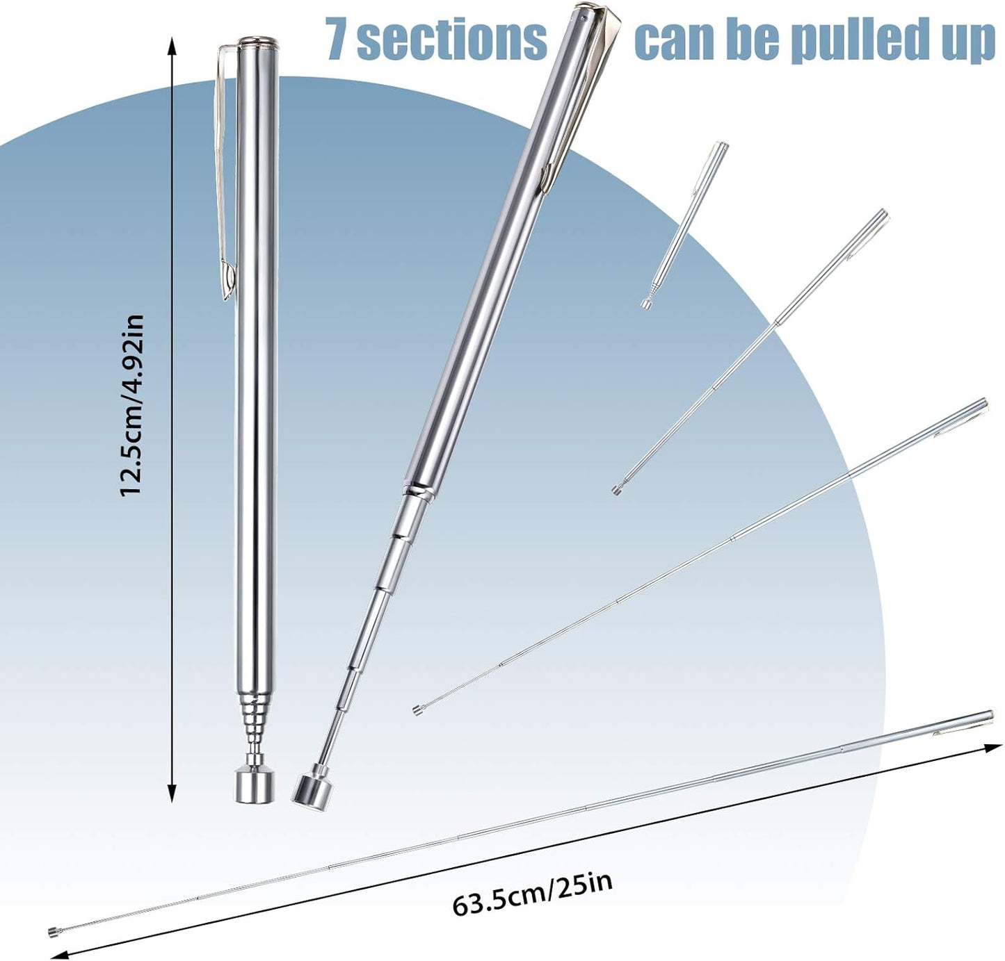 4 Pieces Telescoping Magnetic Pick up Tool Grabbers Reacher Tools with Pocket Clip 25 Inch Telescopic Retrieving Magnet Gift for Man, Father, Mechanic, Handyman, Husband (Silver)