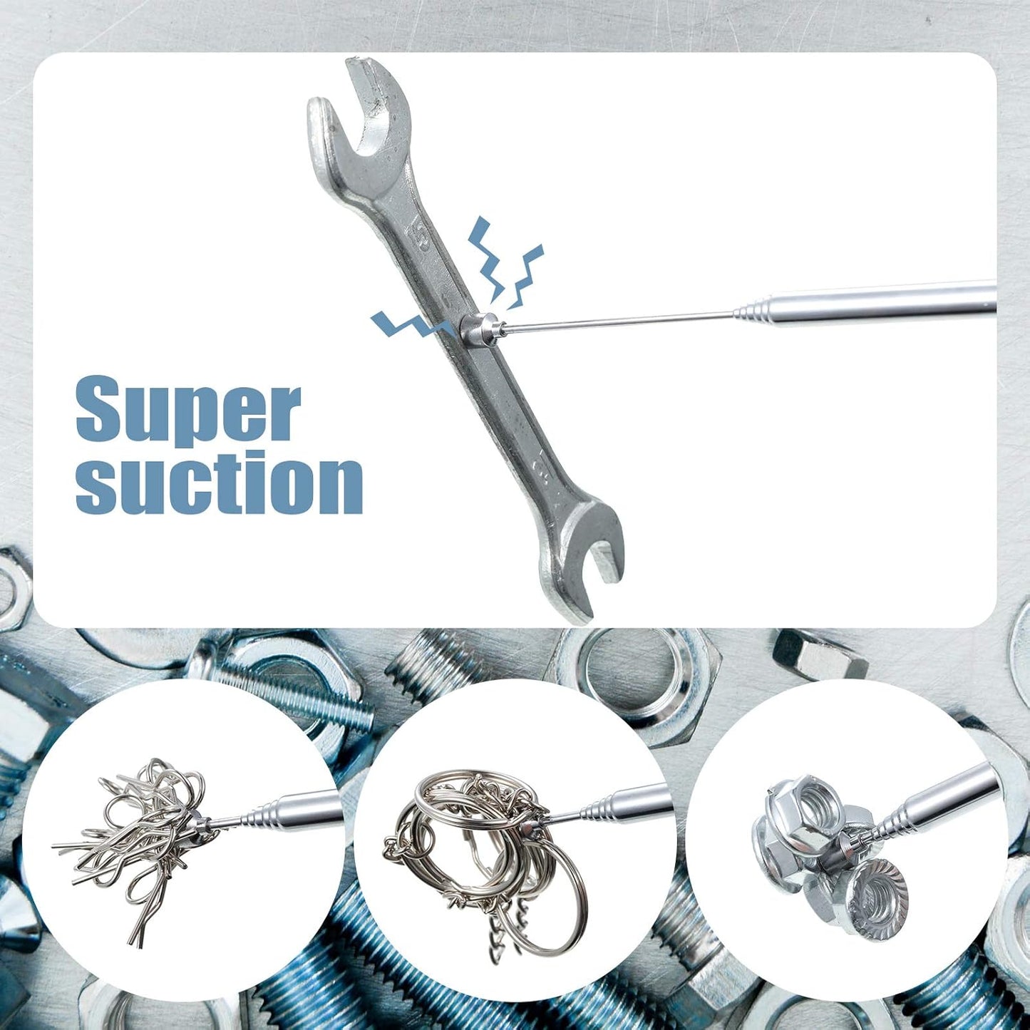 4 Pieces Telescoping Magnetic Pick up Tool Grabbers Reacher Tools with Pocket Clip 25 Inch Telescopic Retrieving Magnet Gift for Man, Father, Mechanic, Handyman, Husband (Silver)