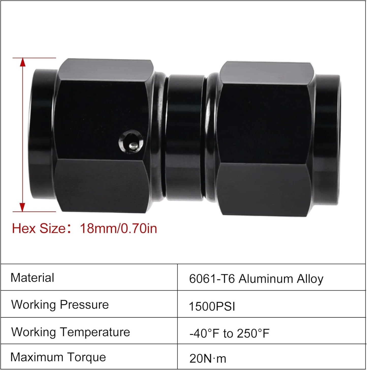 6AN Female to 6AN Female Straight Swivel Coupler Union Fitting Adapter Aluminum Black