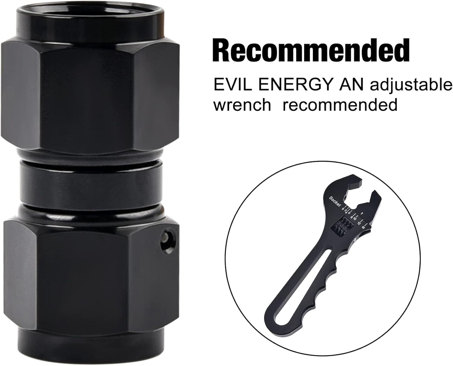 6AN Female to 6AN Female Straight Swivel Coupler Union Fitting Adapter Aluminum Black