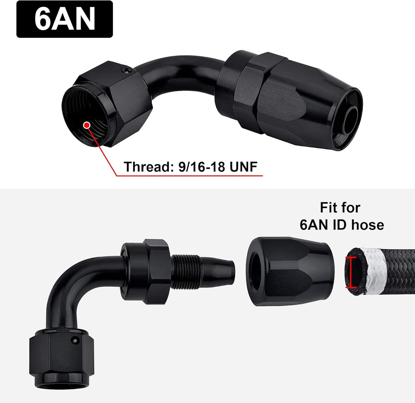 6AN Hose End Fitting 90 Degree Swivel for CPE Braided Hose Black 2PCS