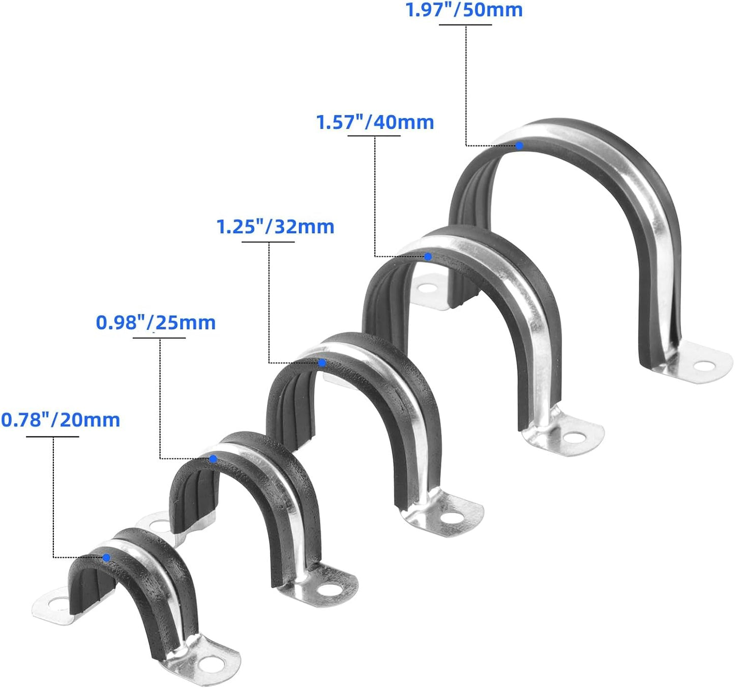 1 Inch Reinforced Rigid Pipe Strap, 2 Holes U Bracket Cable Clamp Hanger, Rubber Cushioned Insulated Clamp, Conduits Strap Clamps for Pipe Fixing on Various Surfaces, 10 PCS(25mm)