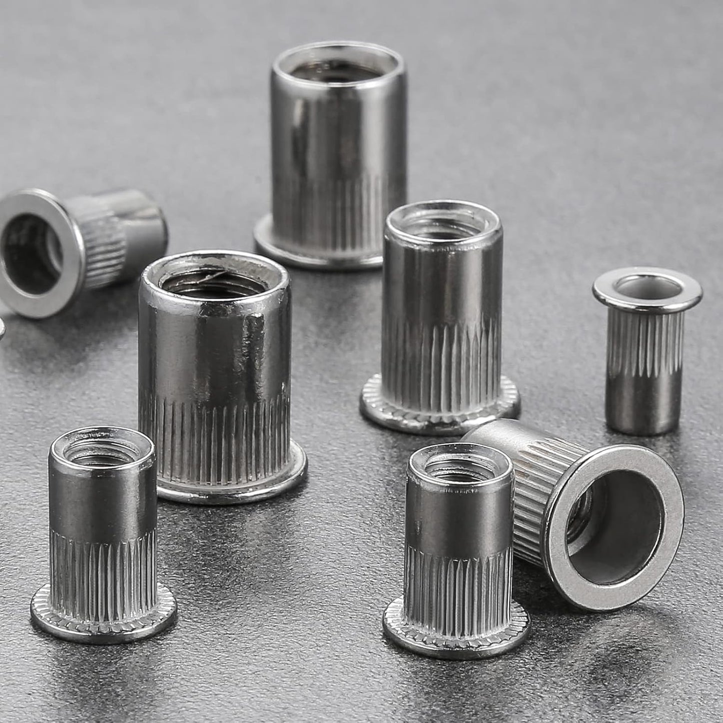 Rivet Nut 1/4"-20UNC 100Pcs Stainless Steel 304 Finish Flat Head Rivnut Threaded Insert Nut Knurled Body