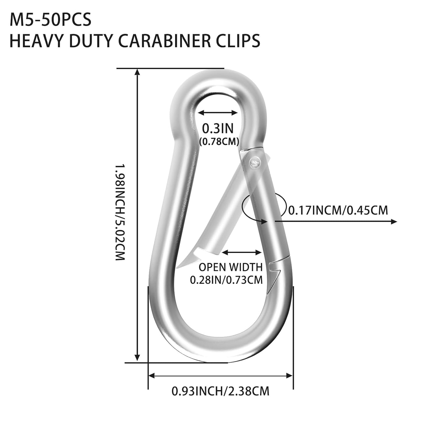 Carabiner, Heavy Duty Galvanized Steel Spring Snap Hook Carabiner
