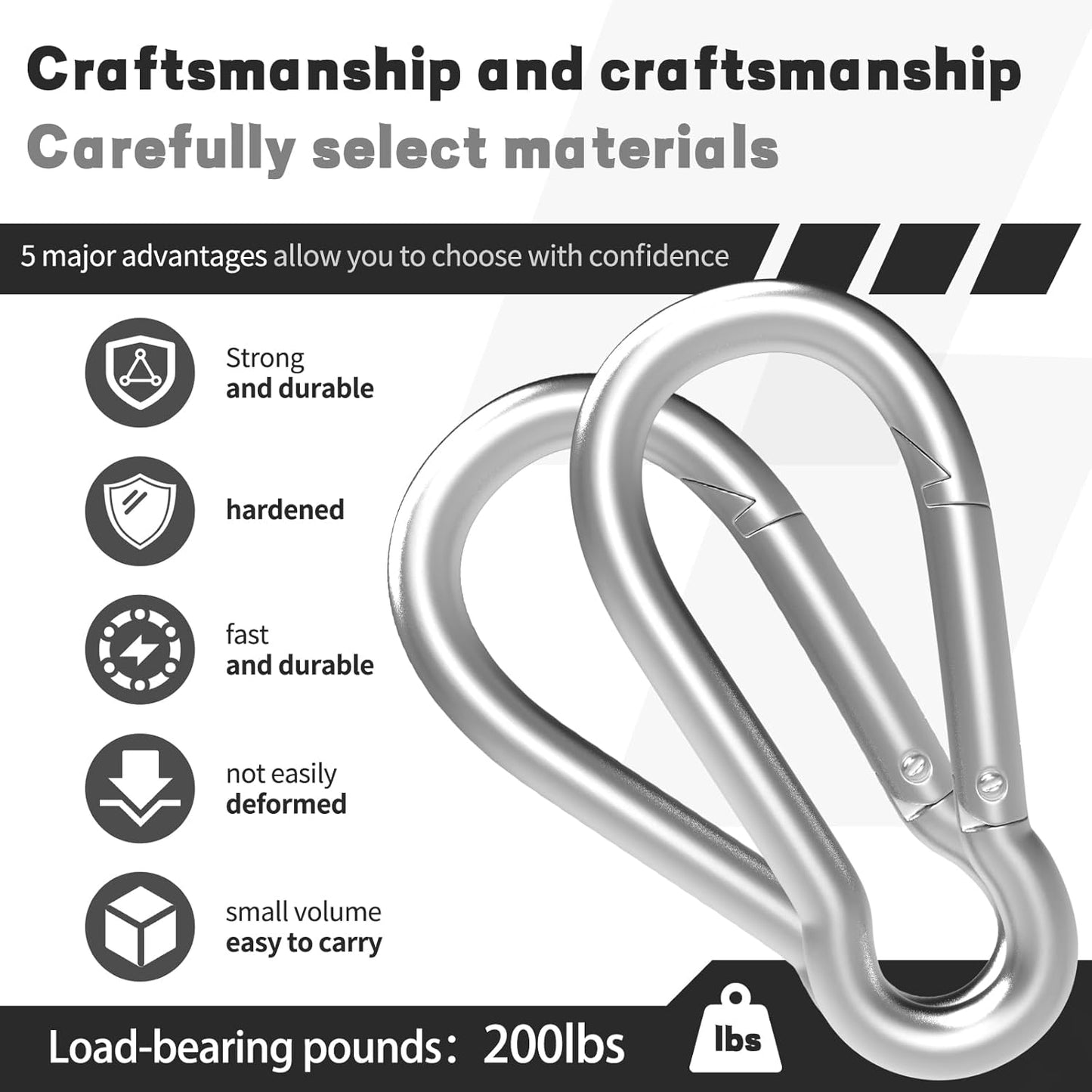Carabiner, Heavy Duty Galvanized Steel Spring Snap Hook Carabiner