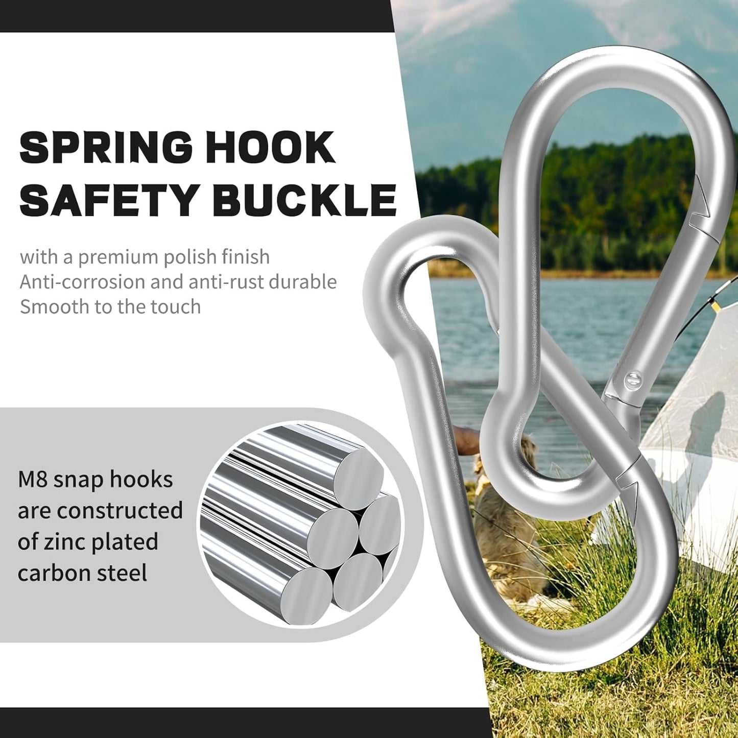 Carabiner, Heavy Duty Galvanized Steel Spring Snap Hook Carabiner