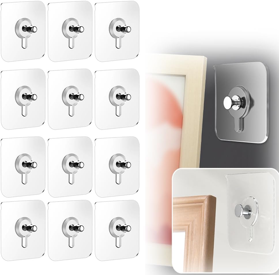 Drill Free Adhesive Hooks, Upgraded Picture Hangers Without Nails