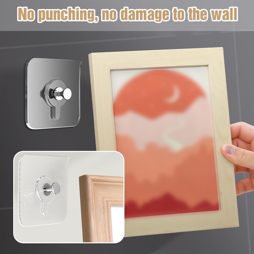 Drill Free Adhesive Hooks, Upgraded Picture Hangers Without Nails