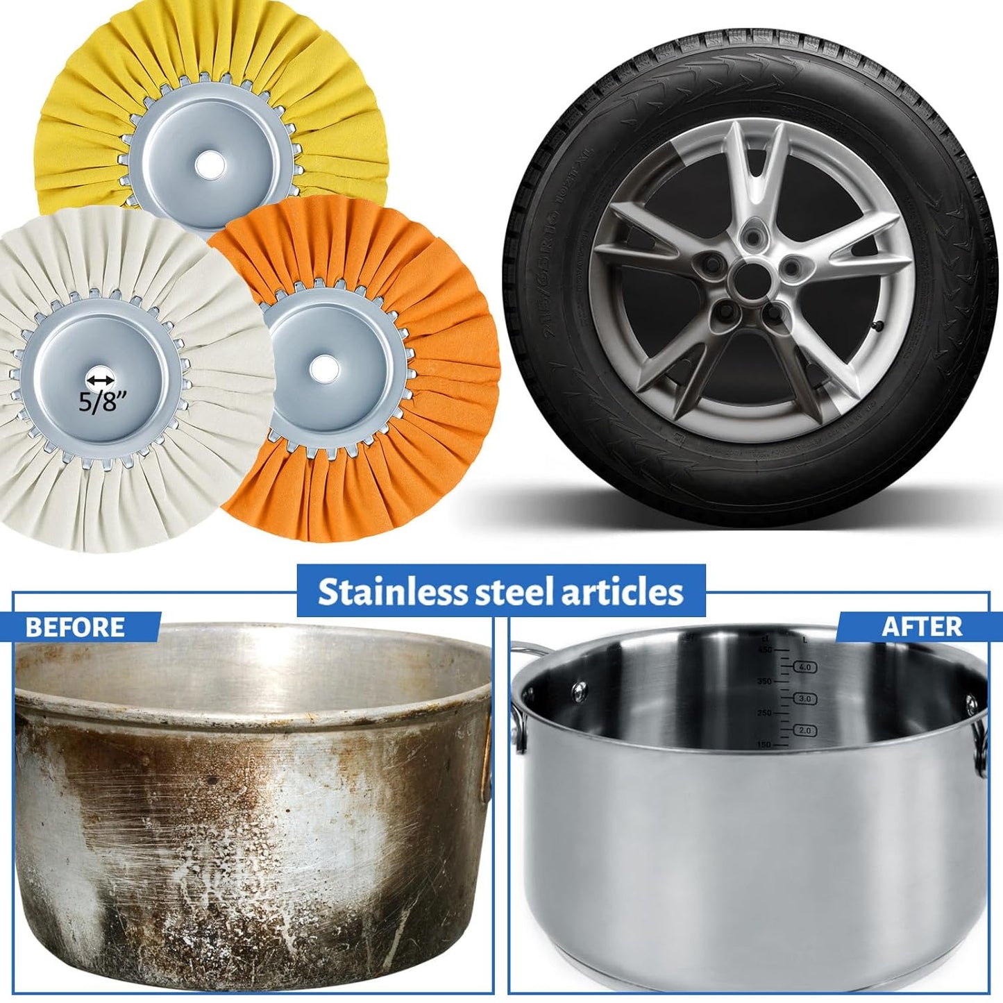 8 Inch Airway Buffing Wheels Aluminum Wheel Polishing Kit in Diameter 5/8 Arbor