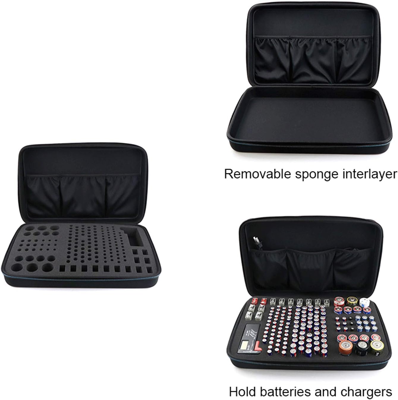 Black EVA Battery Organizer Case with Zipper - Holds 146 Batteries