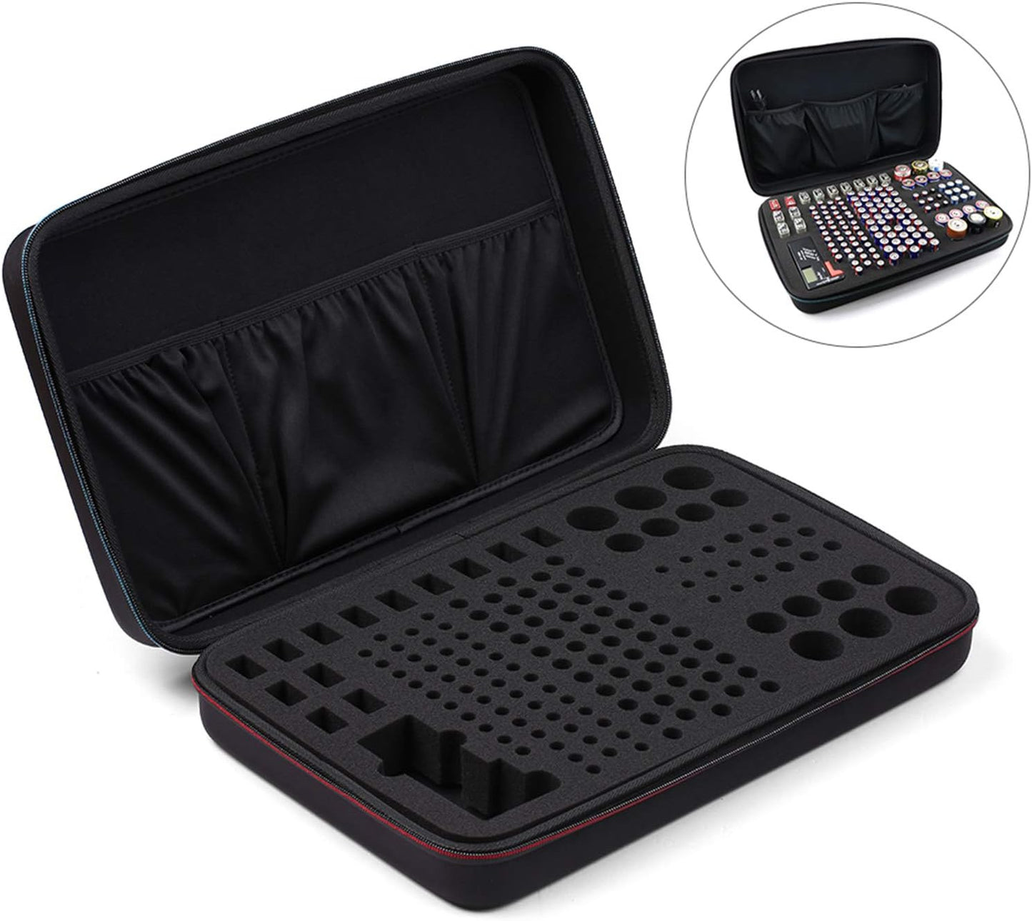 Black EVA Battery Organizer Case with Zipper, Holds 146 Batteries