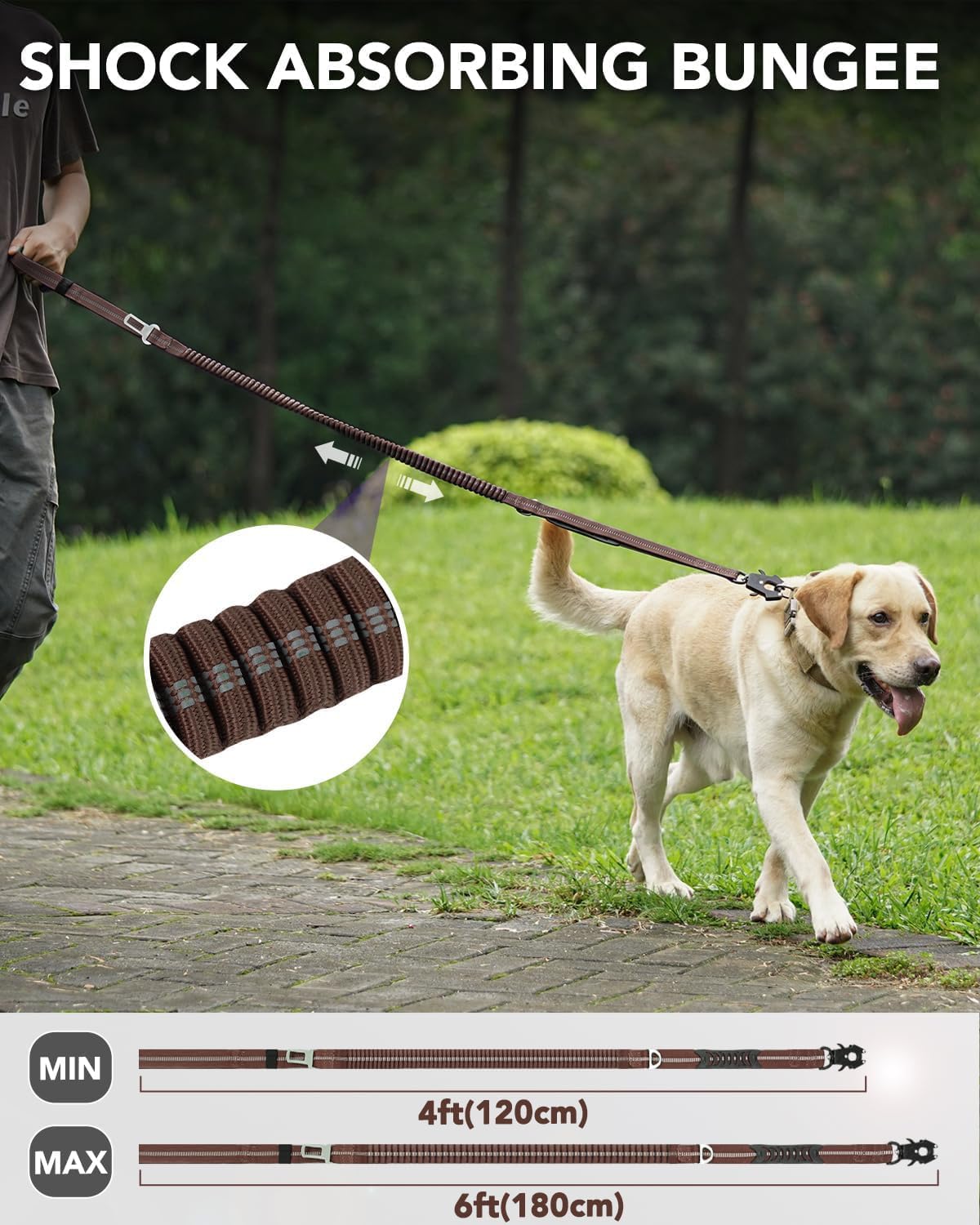 Tactical Dog Collar(17"-21") and Leash Set, Shock Absorbing Bungee Adjustable