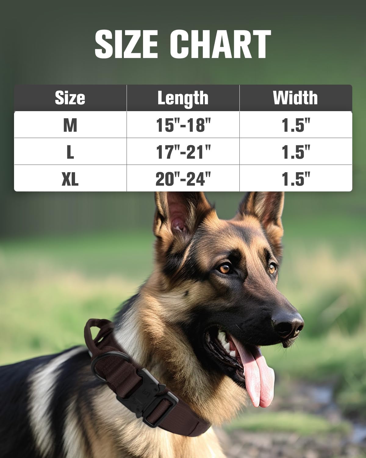 Tactical Dog Collar(17"-21") and Leash Set, Shock Absorbing Bungee Adjustable