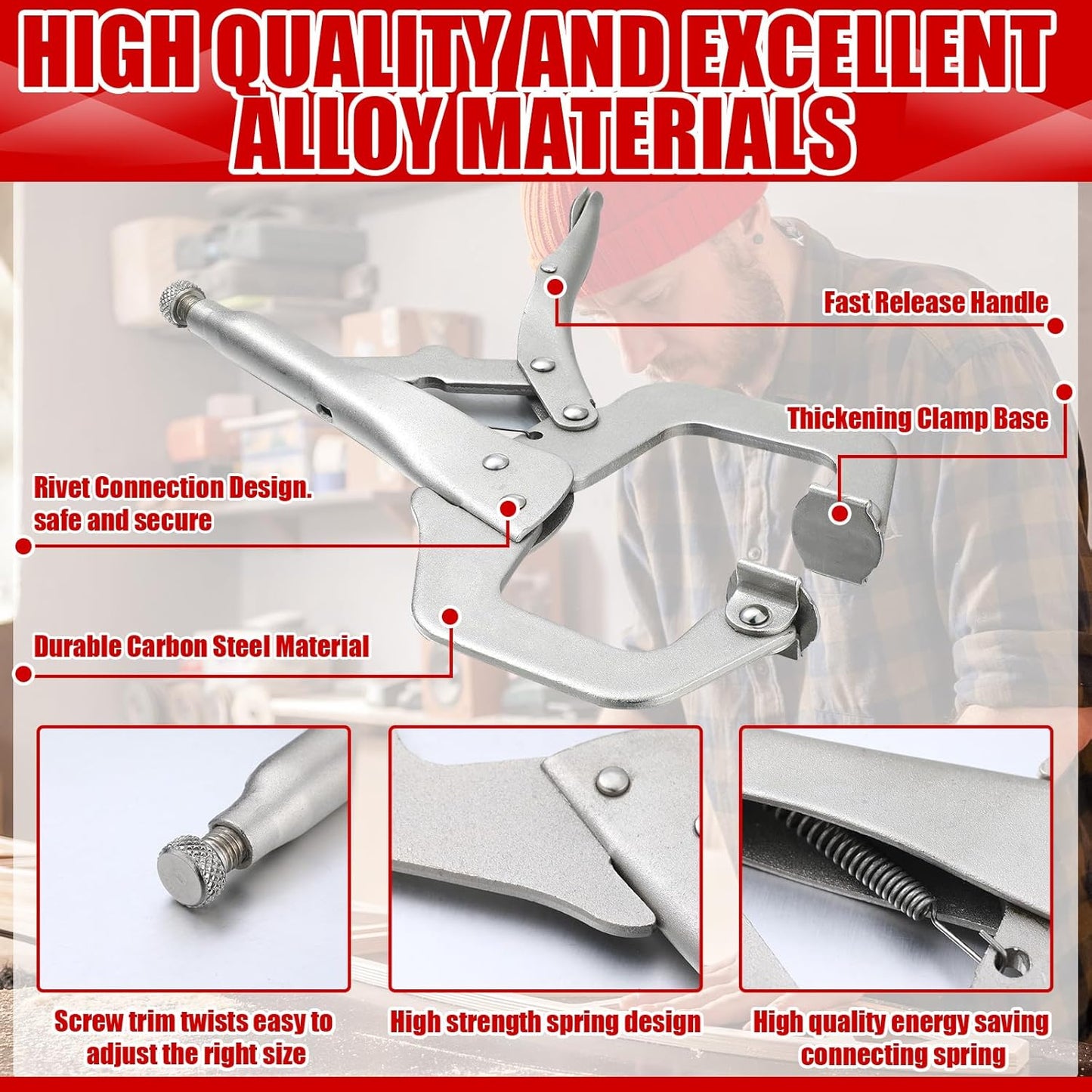 10 Pcs Locking C Clamp, Pliers Adjustable Welding Clamp with Regular Tip
