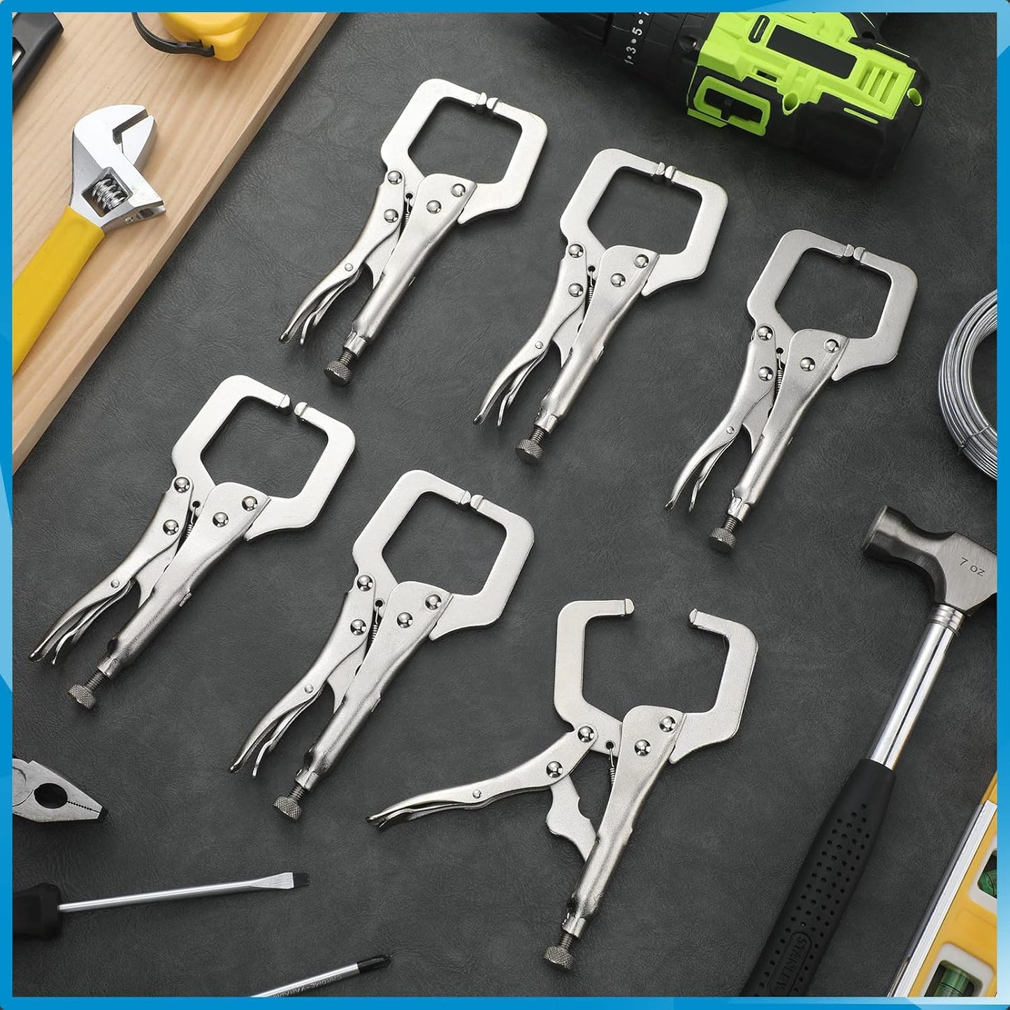 6 Pcs Inch Locking C Clamp Original Lock Regular Tips Plain adjustable Alloy Steel for Woodworking Carpentry Welding Electrical Equipment, Silver -