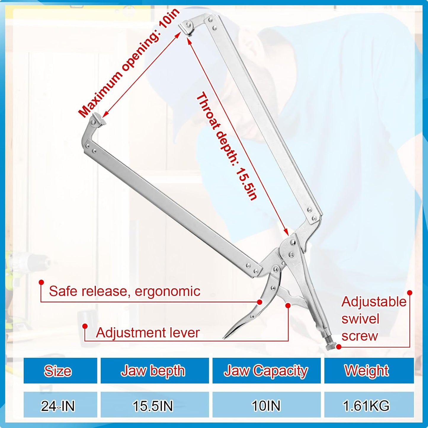 2 Pcs 24 Inch Locking C Clamp Large Opening Jaws Pliers Adjustable