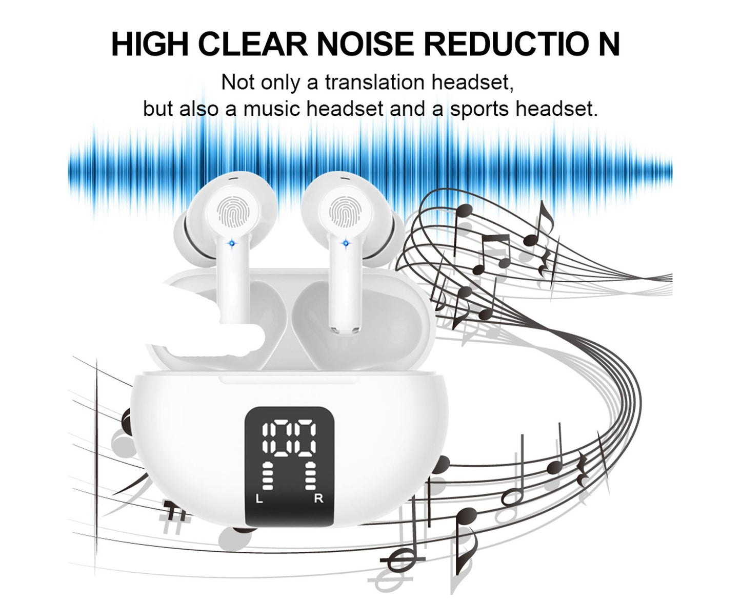 Translator Earbuds Real-Time Language Headphones with BT Connectivity