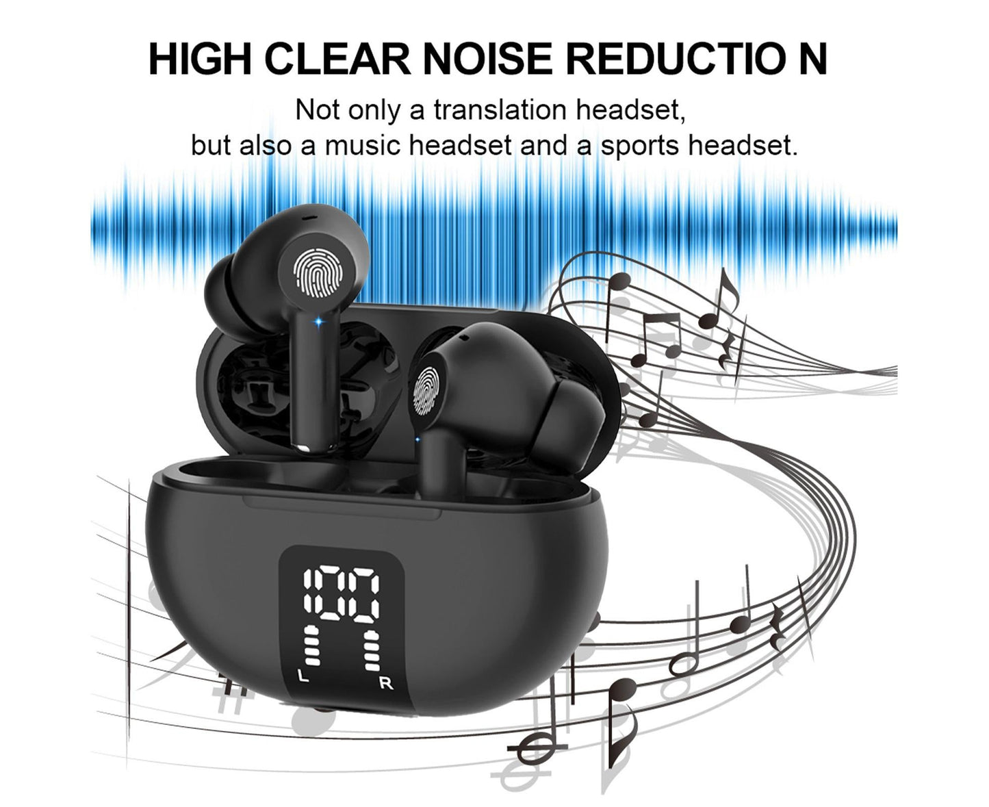 Translator Earbuds Real-Time Language Headphones with BT Connectivity
