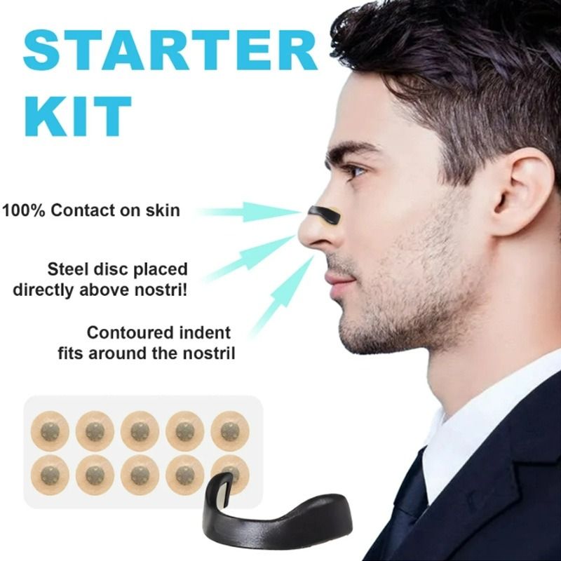 Square Magnetic Nose Clip Set - Anti-Snoring Nasal Strips - Breathing Aid for Sleep and Exercise - Black