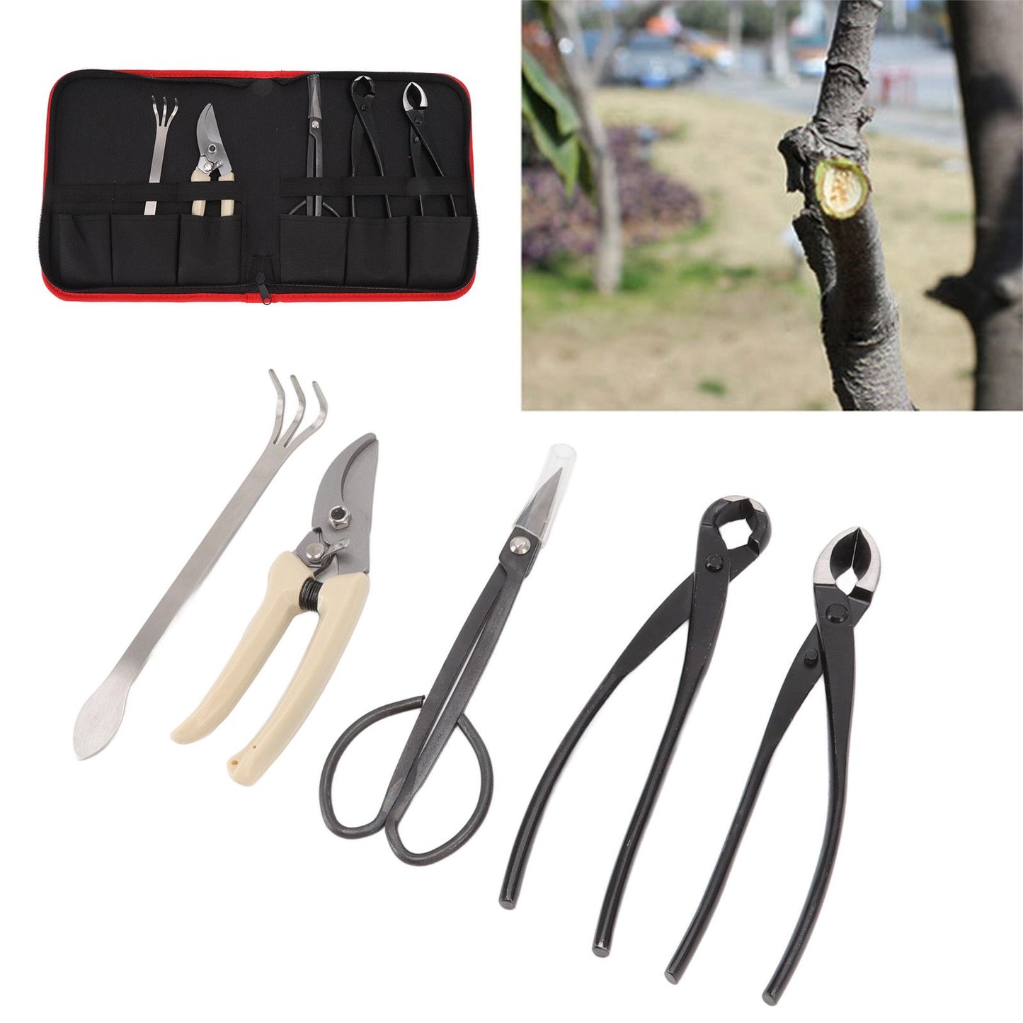 5Pcs Bonsai Tool Set Kit Carbon Steel Bonsai Scissors Rake Branch Cutter