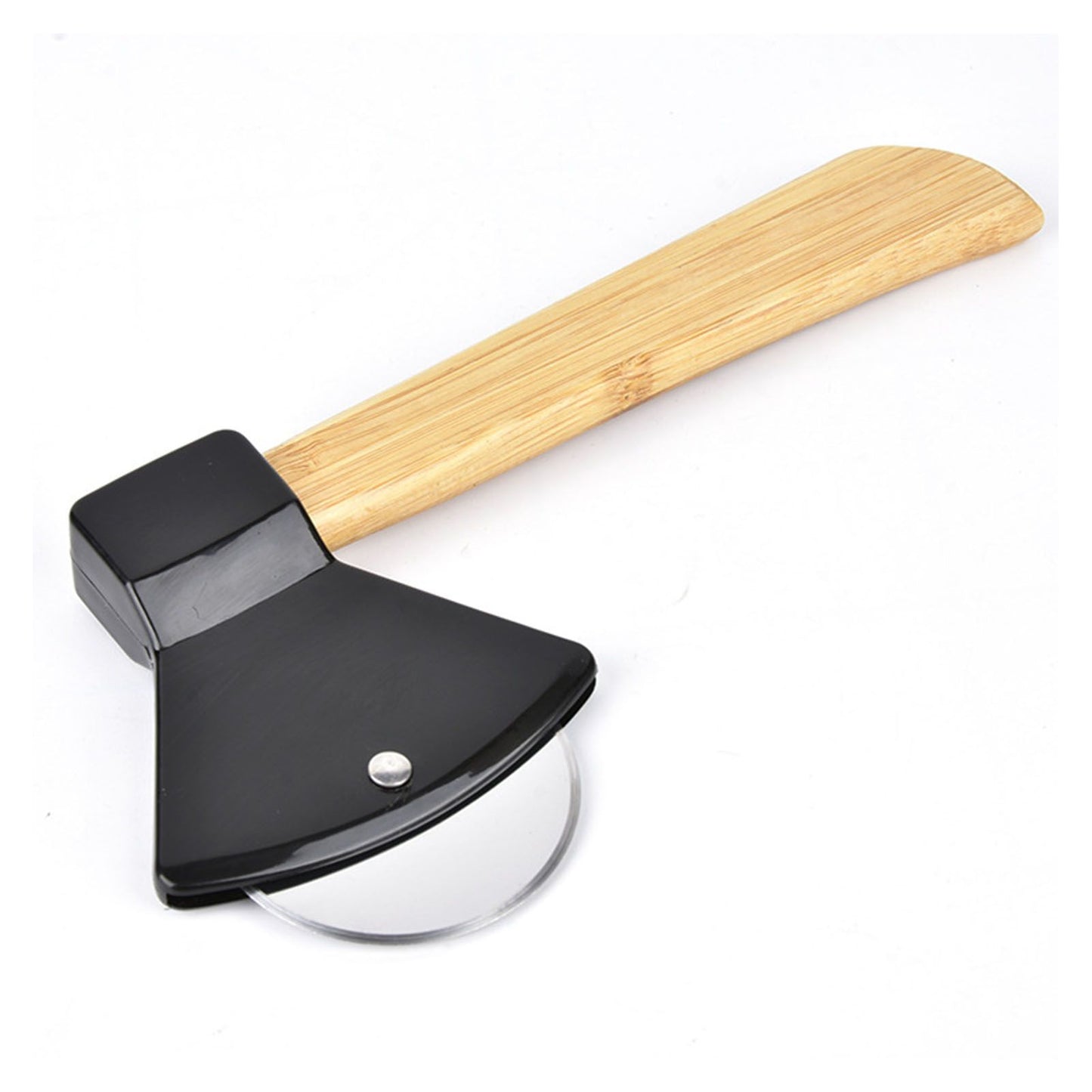 Pizza Knife 430 Steel PP Bamboo Handle Ergonomically Round Axe Pizza