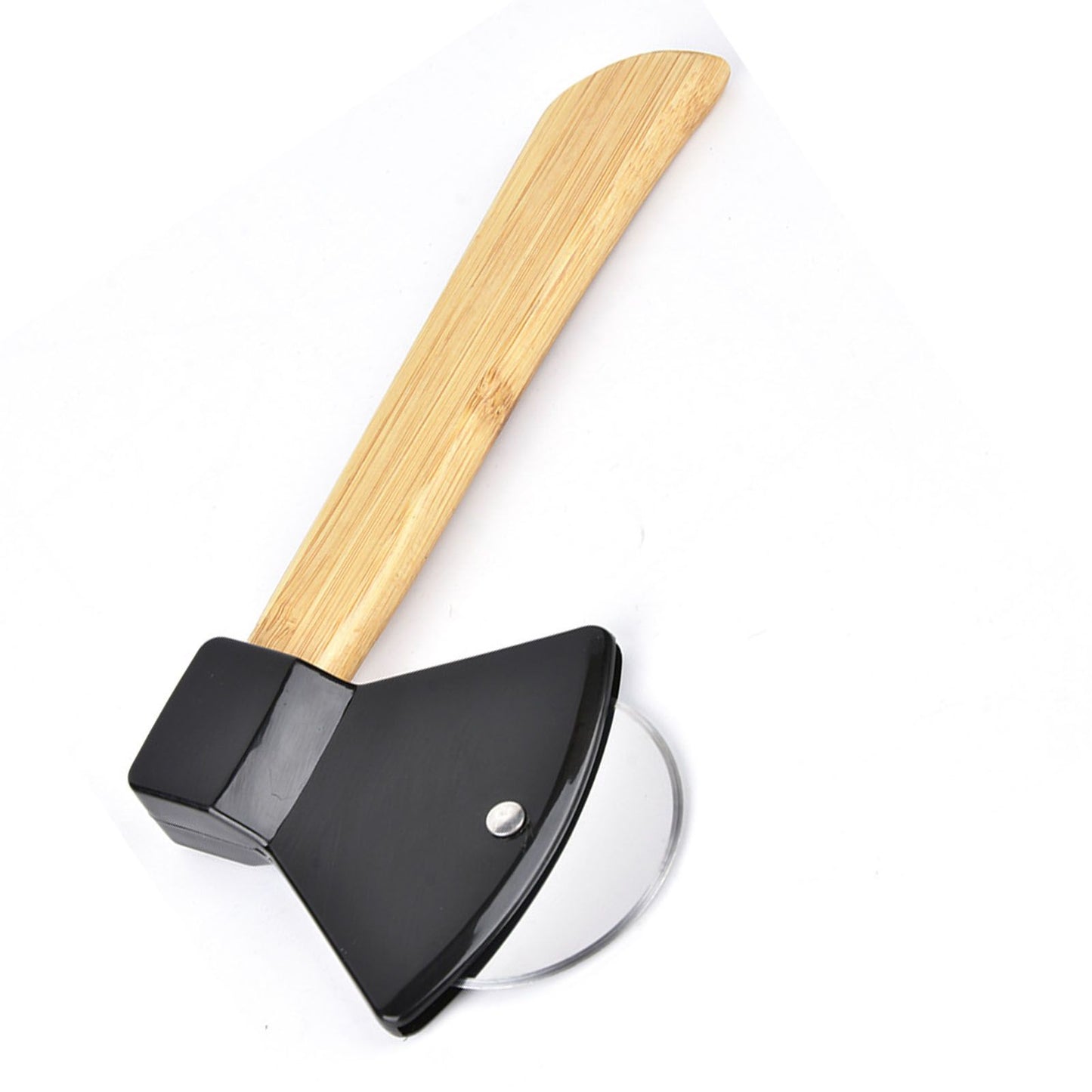 Pizza Knife 430 Steel PP Bamboo Handle Ergonomically Round Axe Pizza