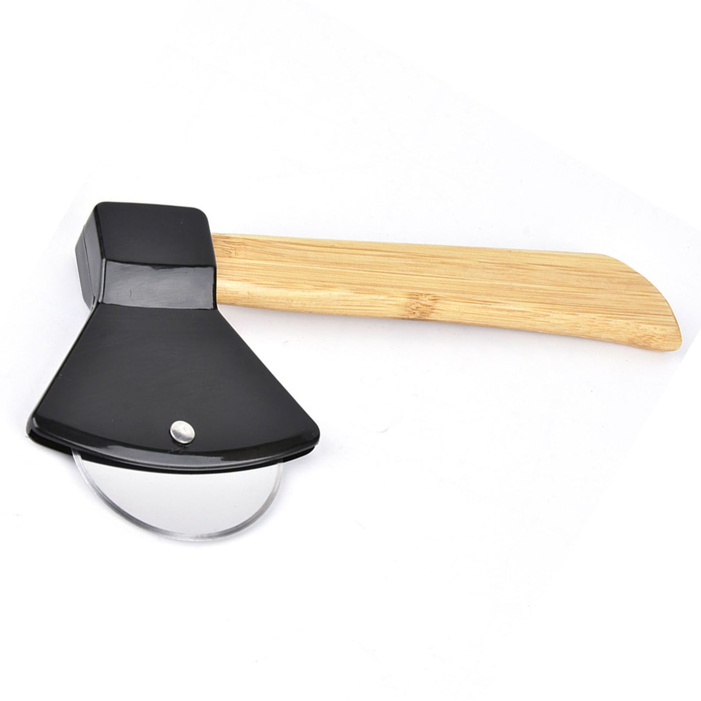 Pizza Knife 430 Steel PP Bamboo Handle Ergonomically Round Axe Pizza