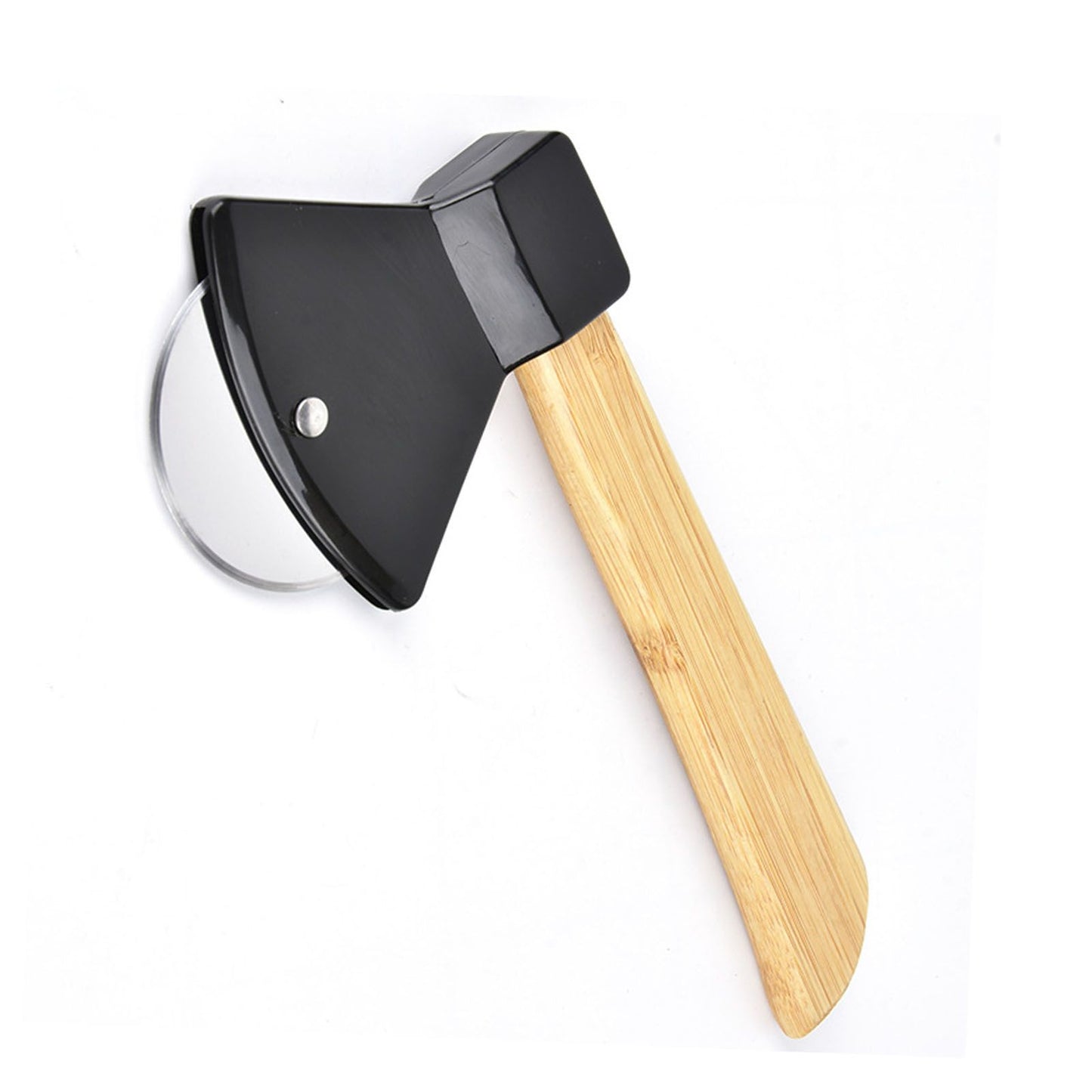 Pizza Knife 430 Steel PP Bamboo Handle Ergonomically Round Axe Pizza