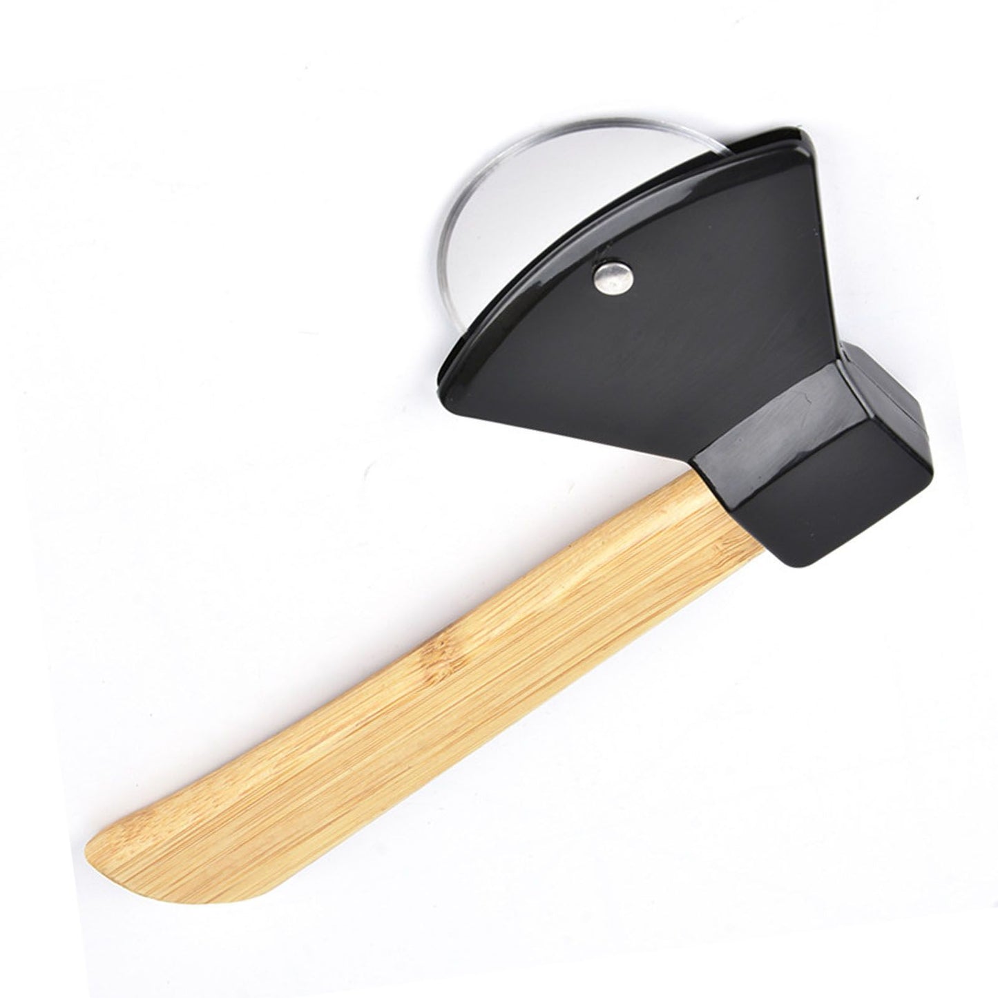 Pizza Knife 430 Steel PP Bamboo Handle Ergonomically Round Axe Pizza