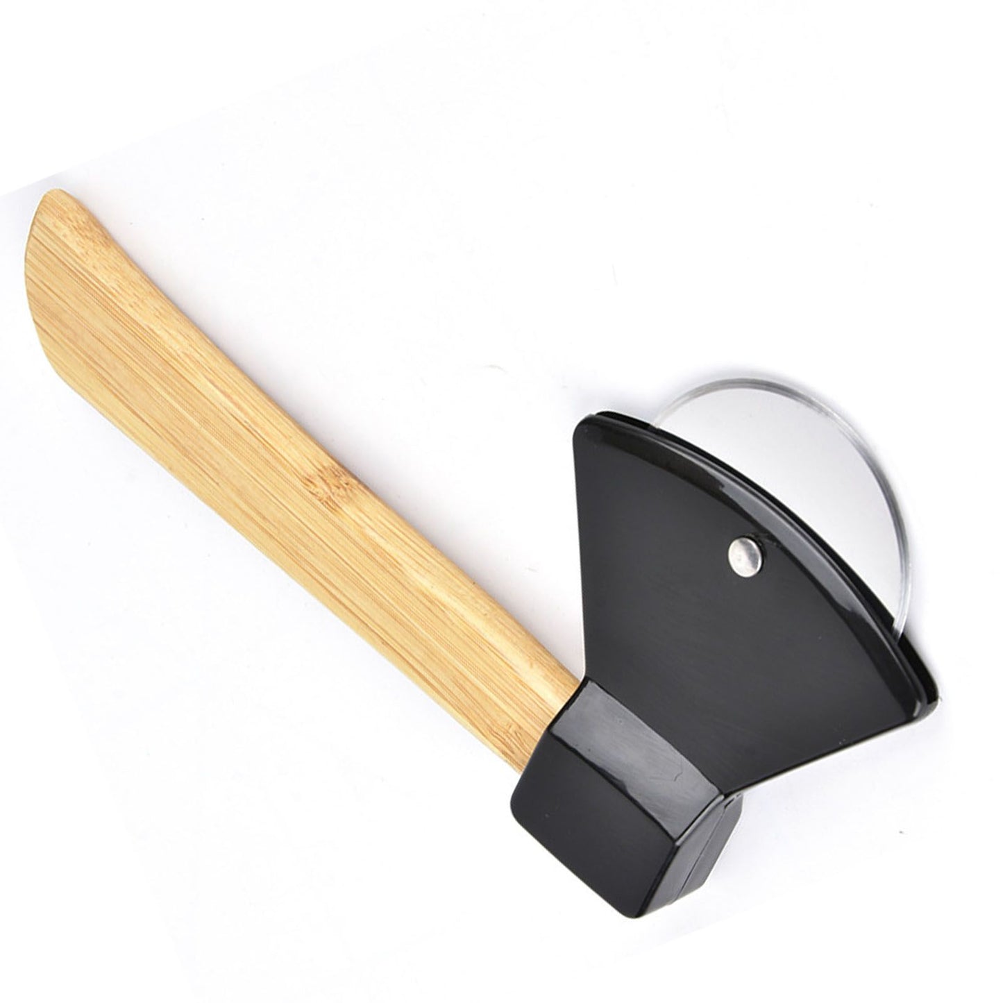 Pizza Knife 430 Steel PP Bamboo Handle Ergonomically Round Axe Pizza